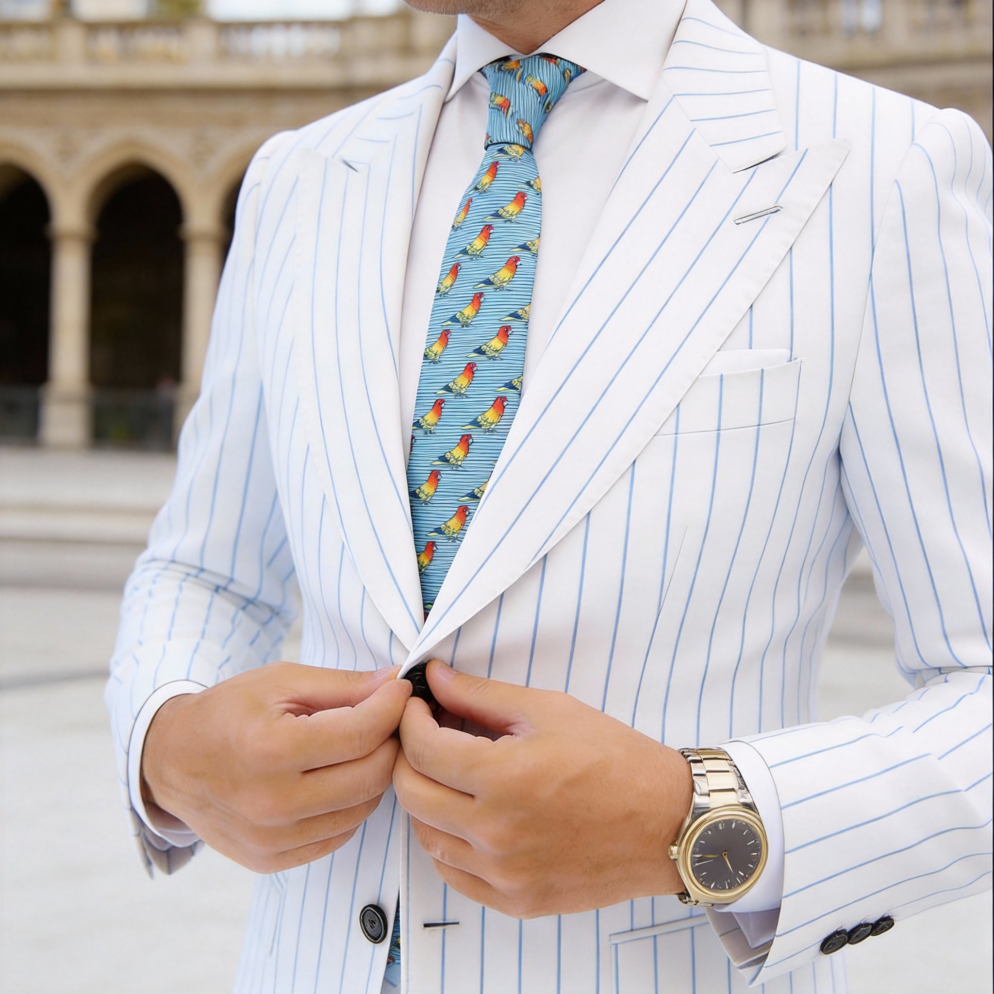 Light Blue with Red Parrot Necktie