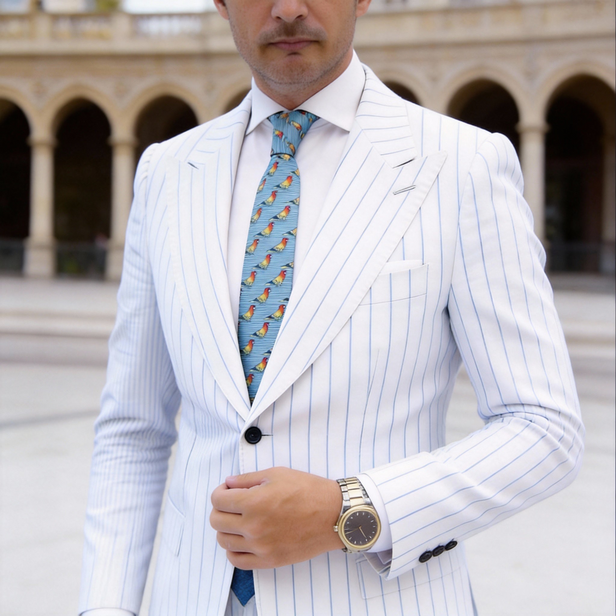 Light Blue with Red Parrot Necktie