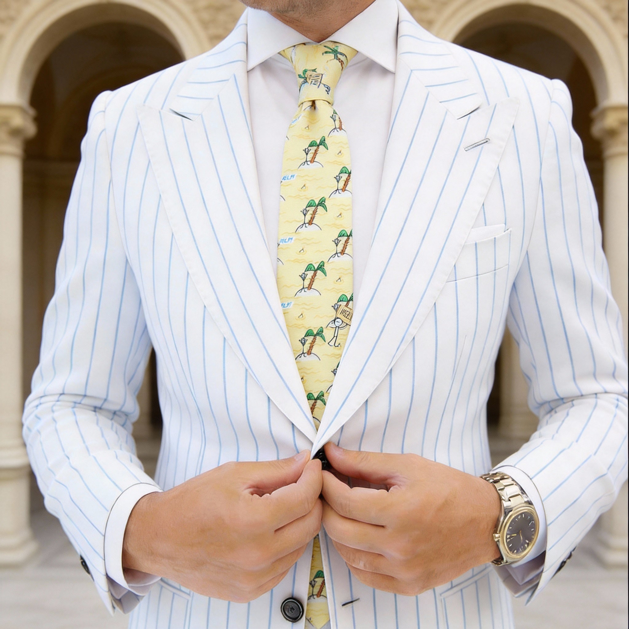 Yellow with Green Island Palm Necktie