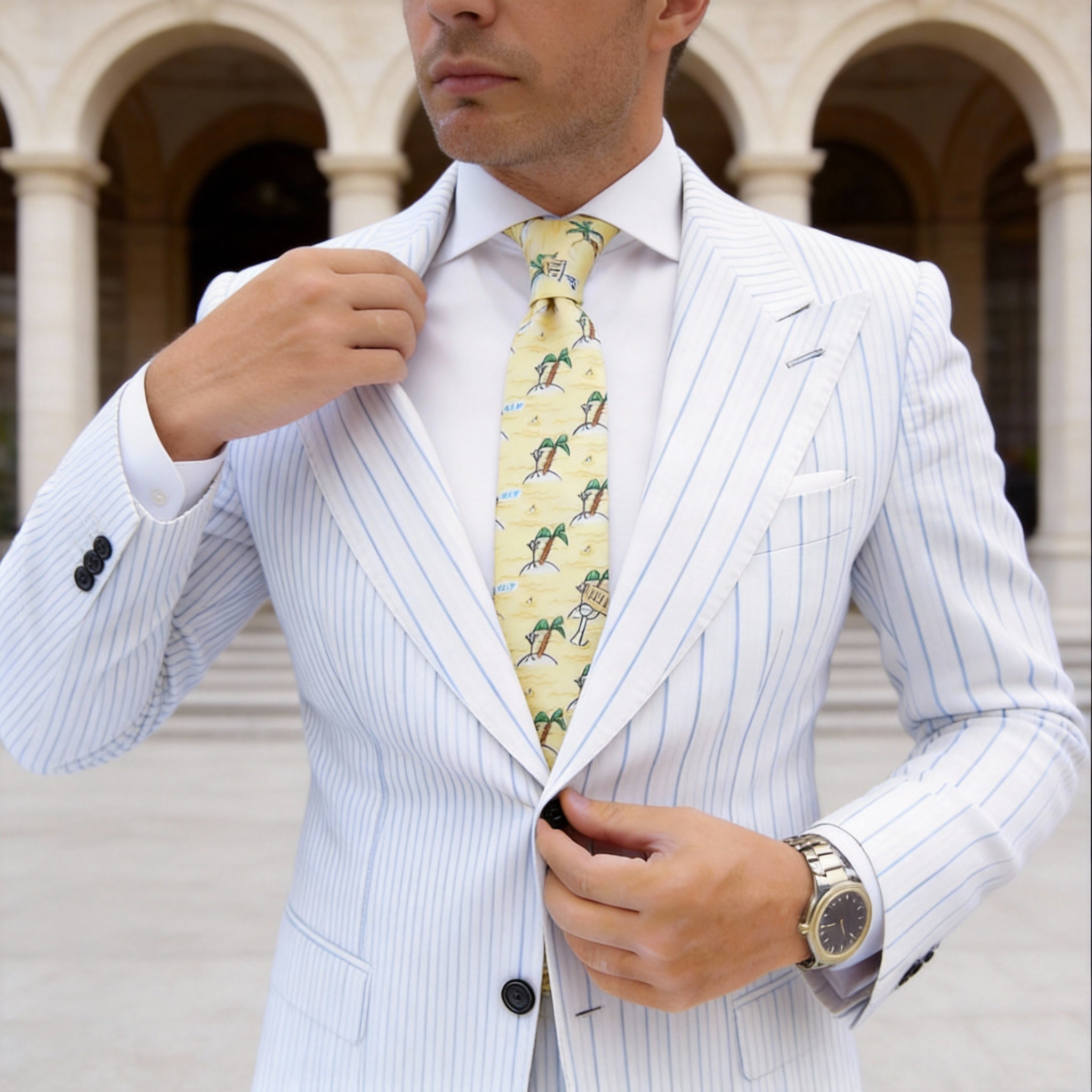 Yellow with Green Island Palm Necktie