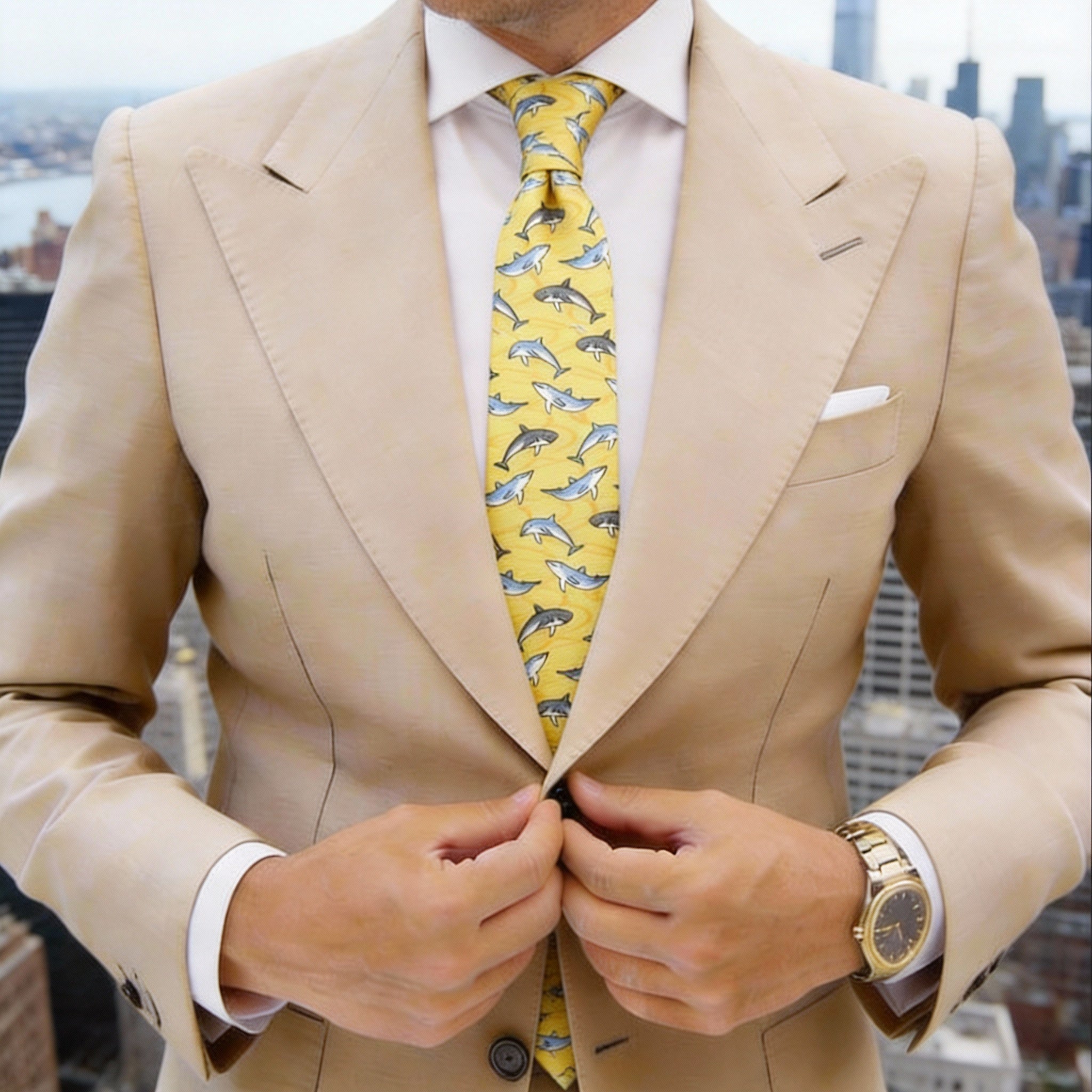 Yellow With Blue And Black Dolphin Necktie