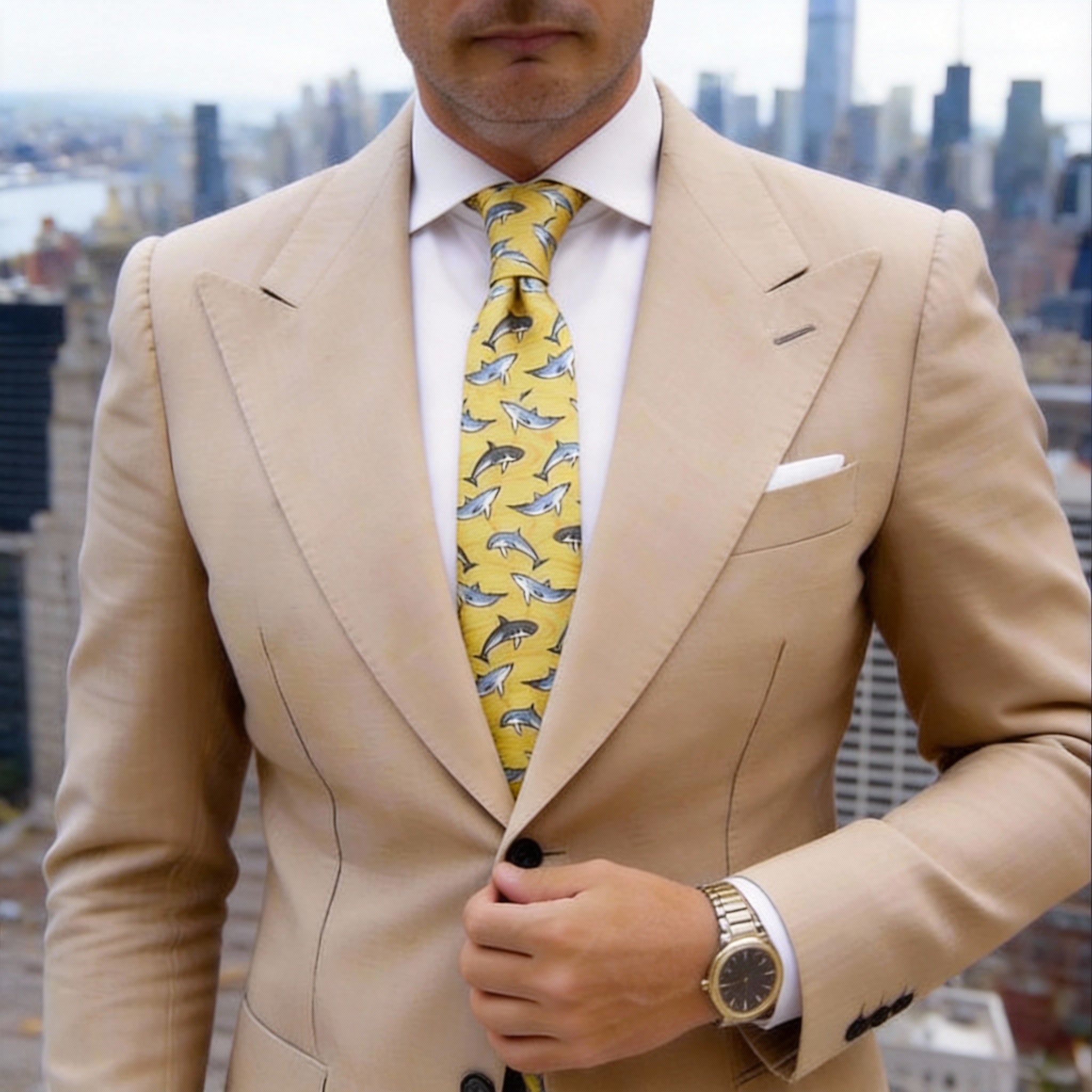 Yellow With Blue And Black Dolphin Necktie