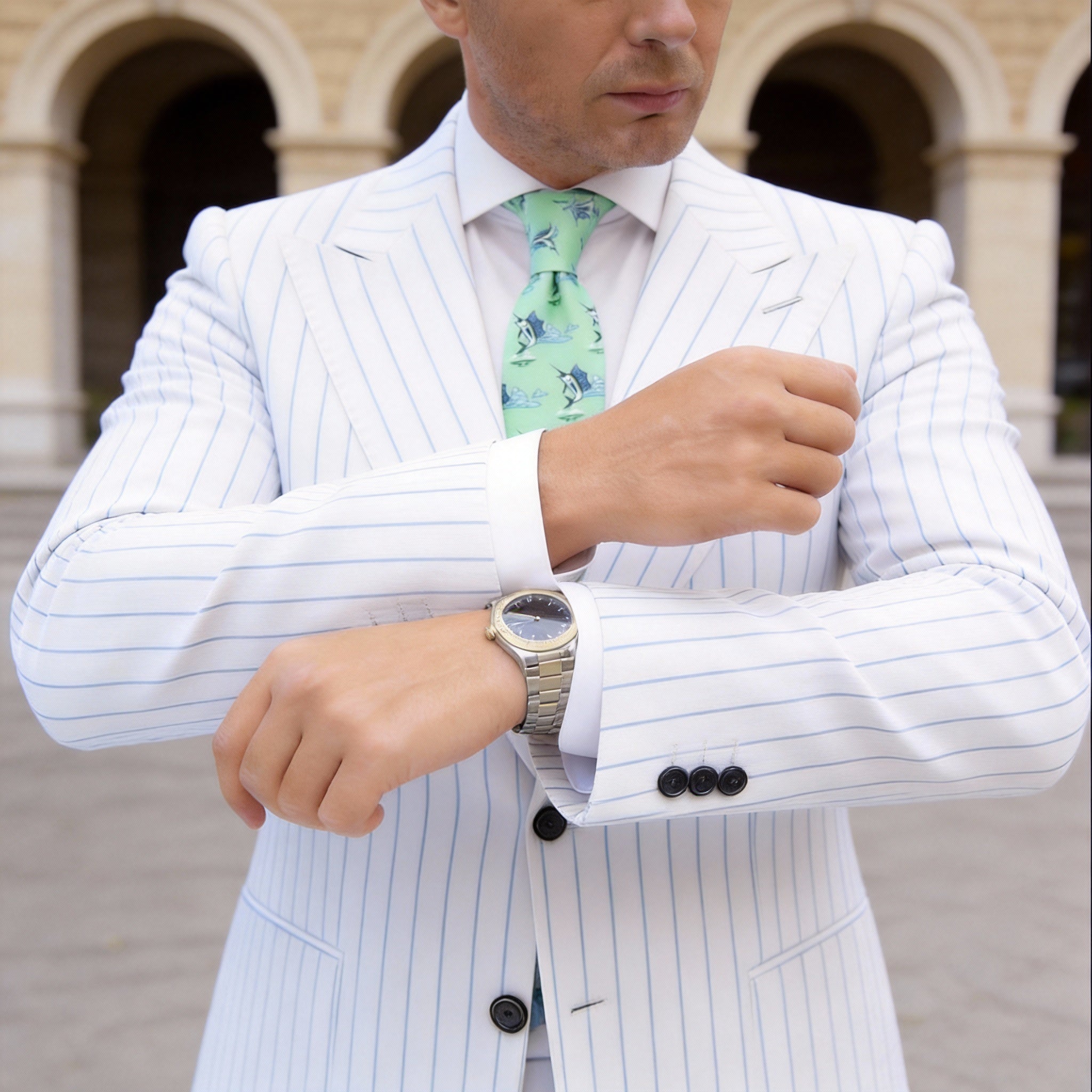 Light Green With Blue Marlin Clouds Necktie