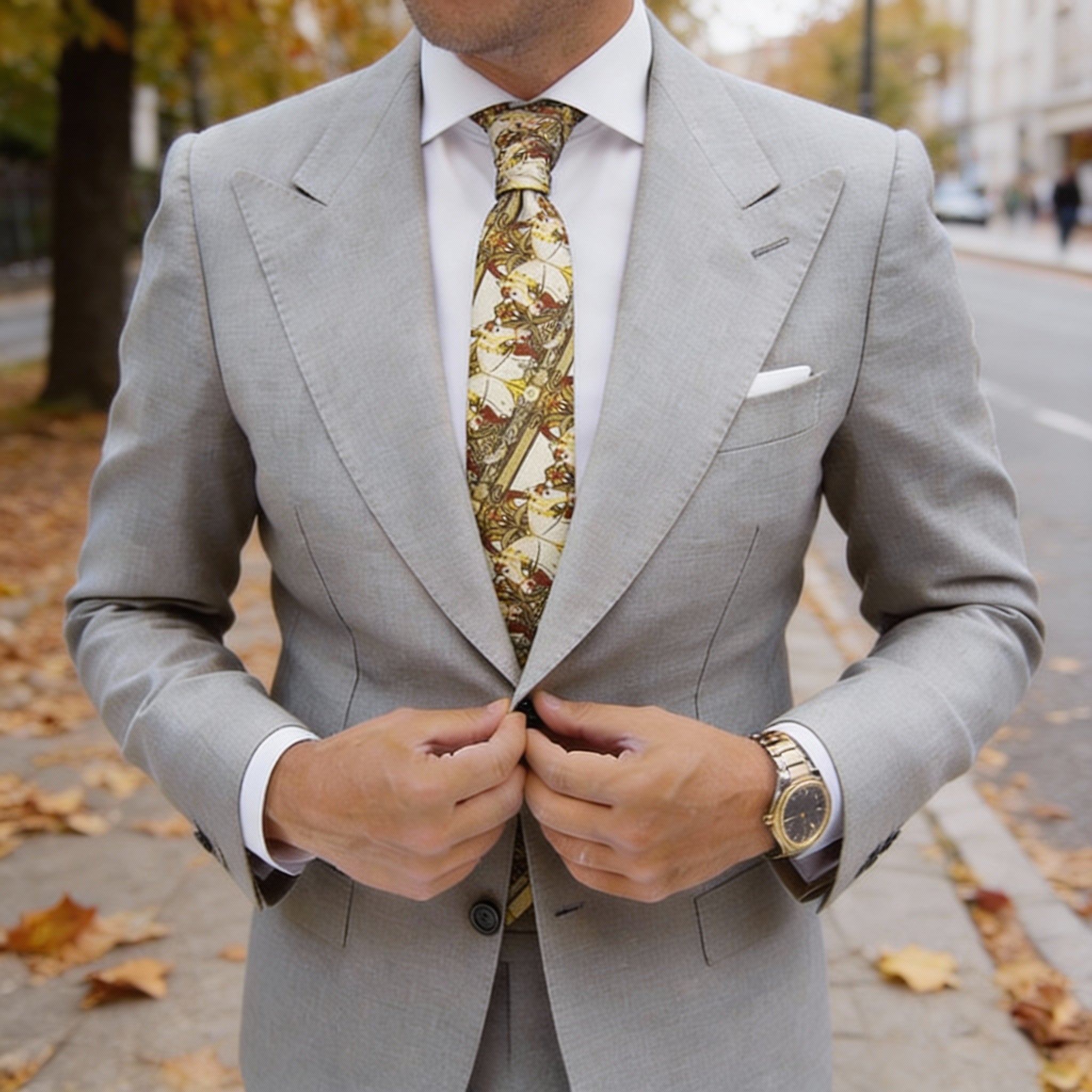 Cream With Brown Horse Floral Necktie