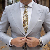 Cream With Brown Horse Floral Necktie