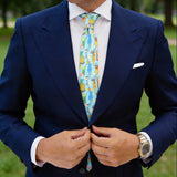 Light Blue With Colorful Cocktails, Pineapples & Flowers Necktie