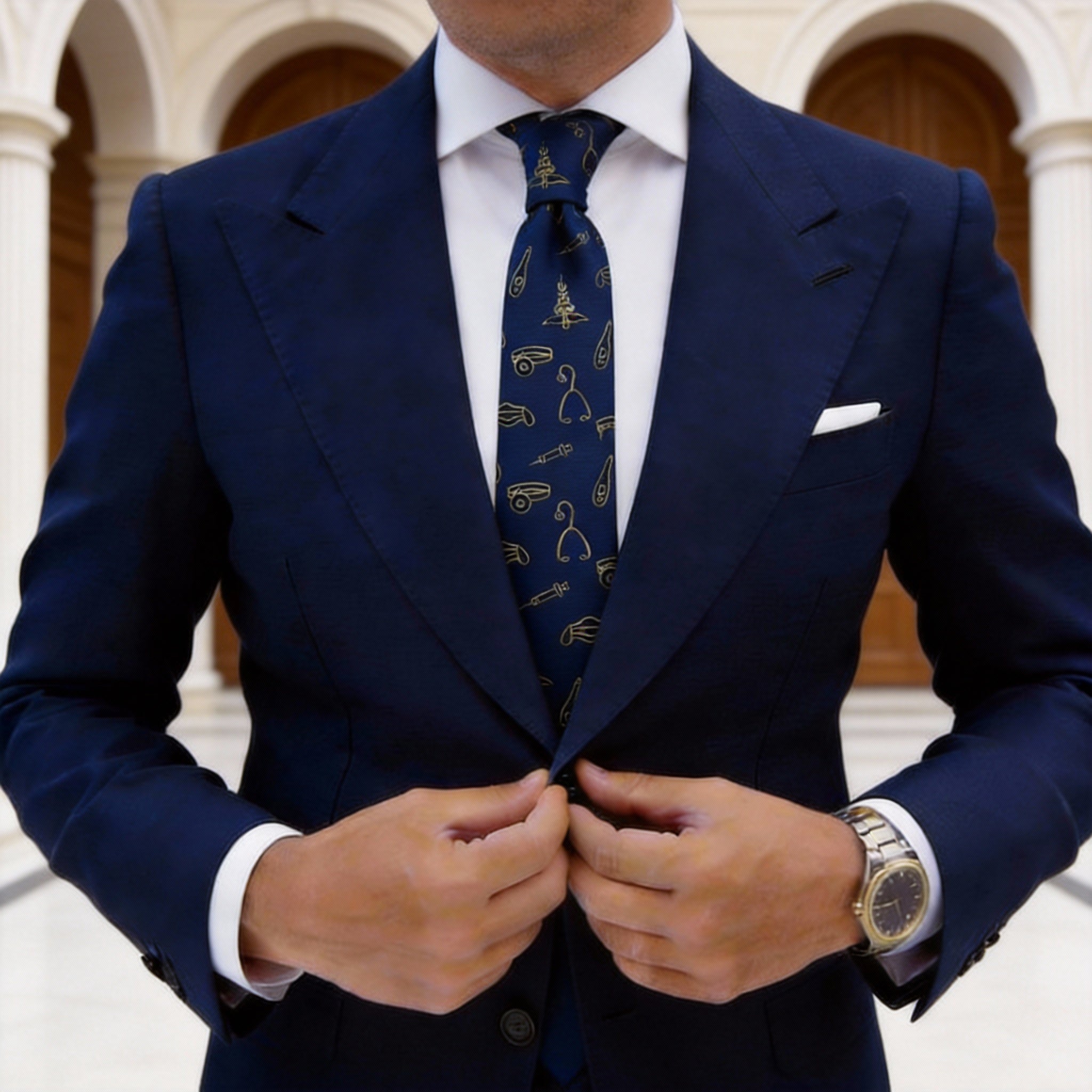 Navy Blue With Yellow Medical Icons Necktie