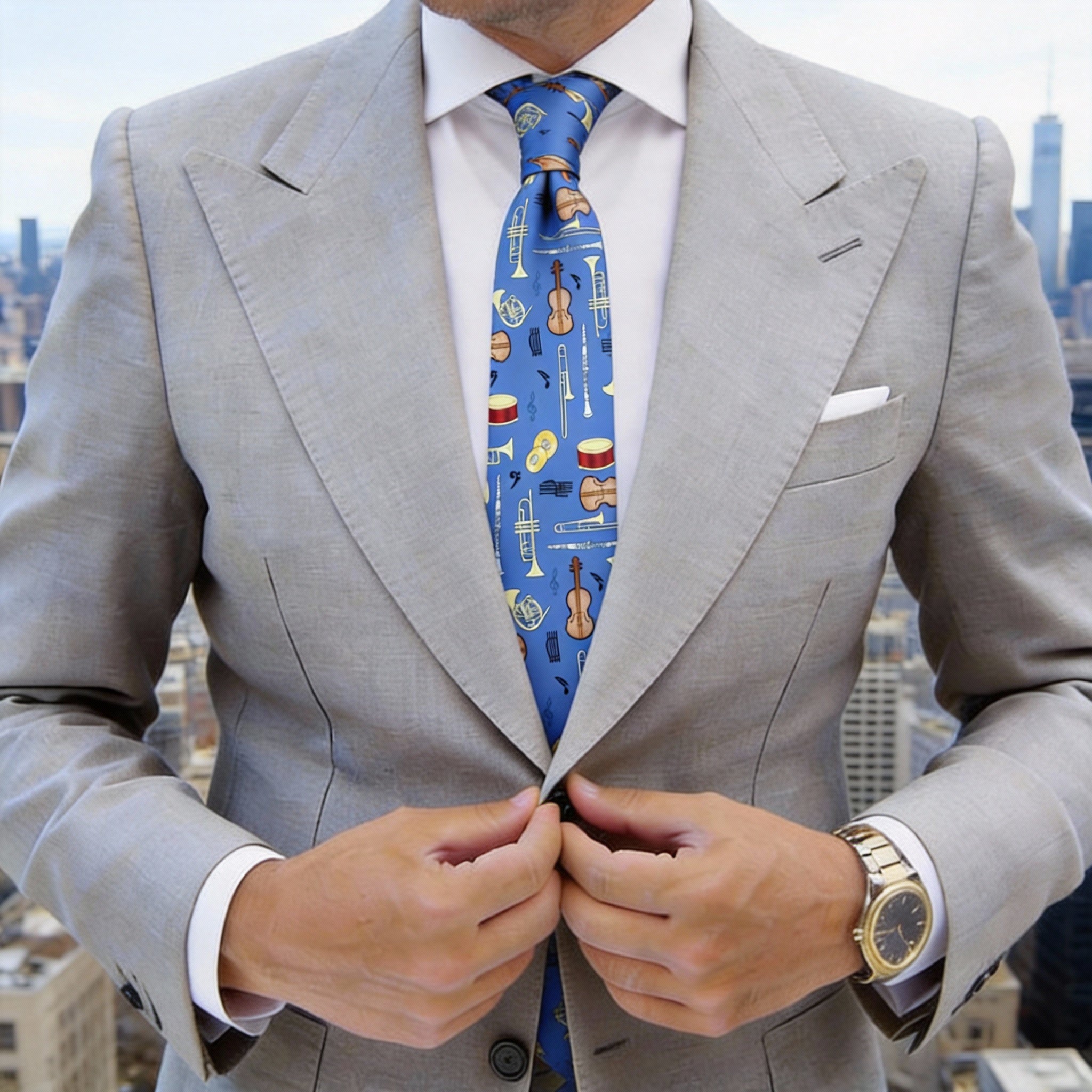 Blue With Yellow Musical Instruments Necktie