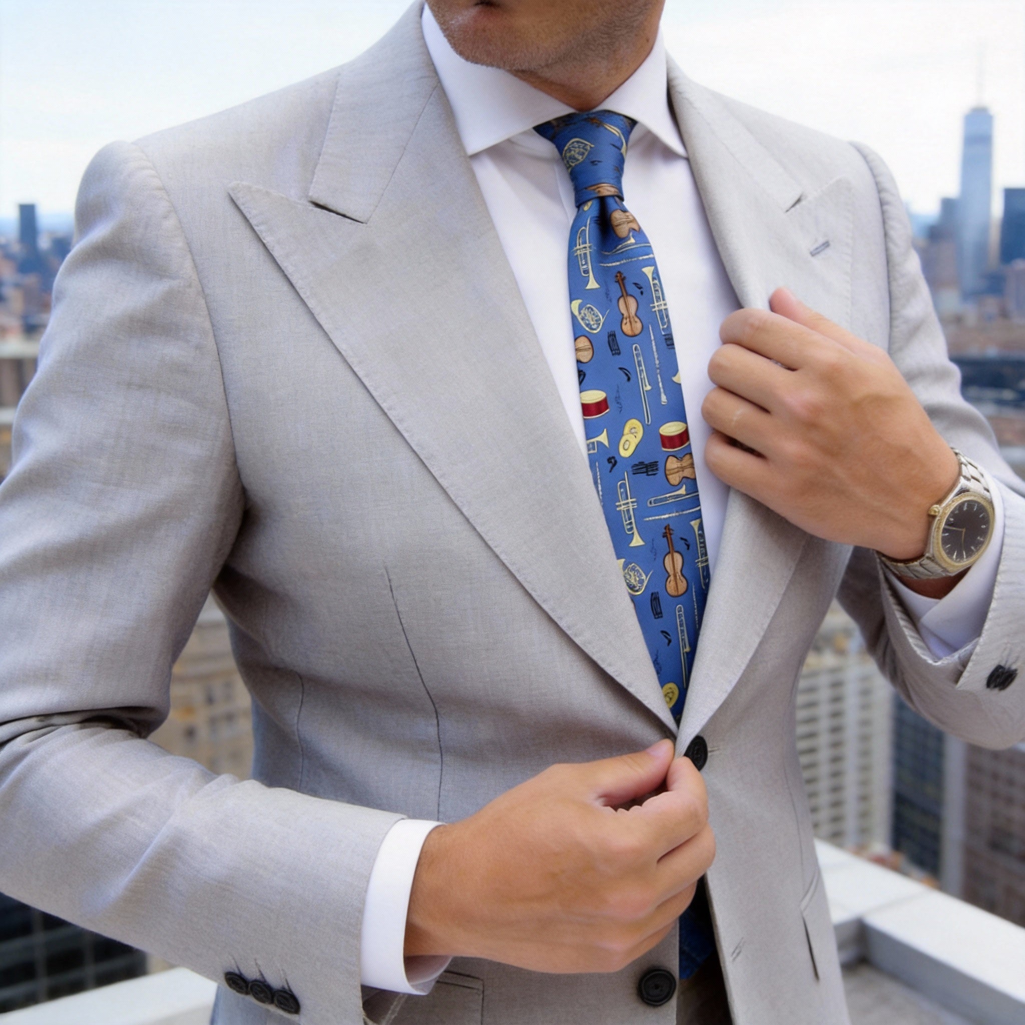 Blue With Yellow Musical Instruments Necktie