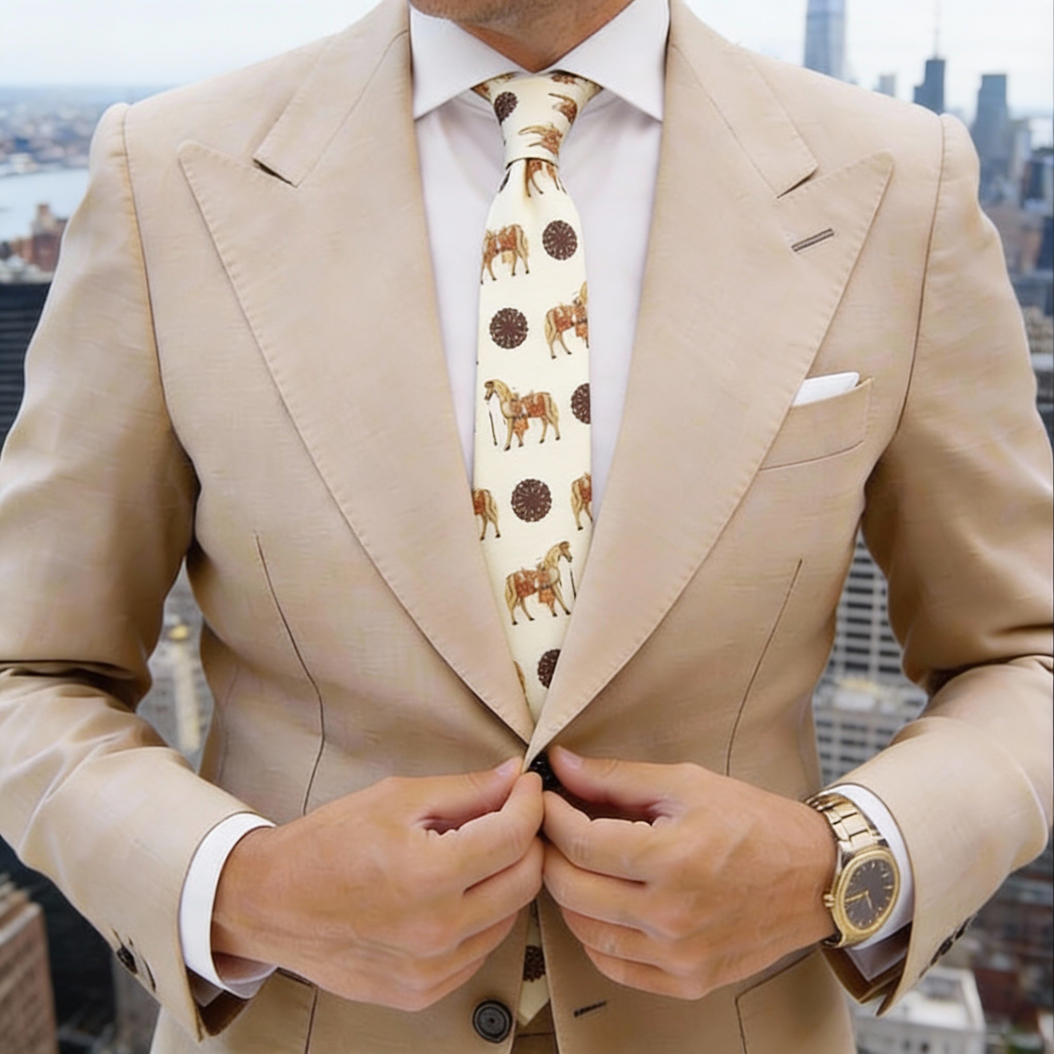 Beige With Dark Brown Horse Necktie
