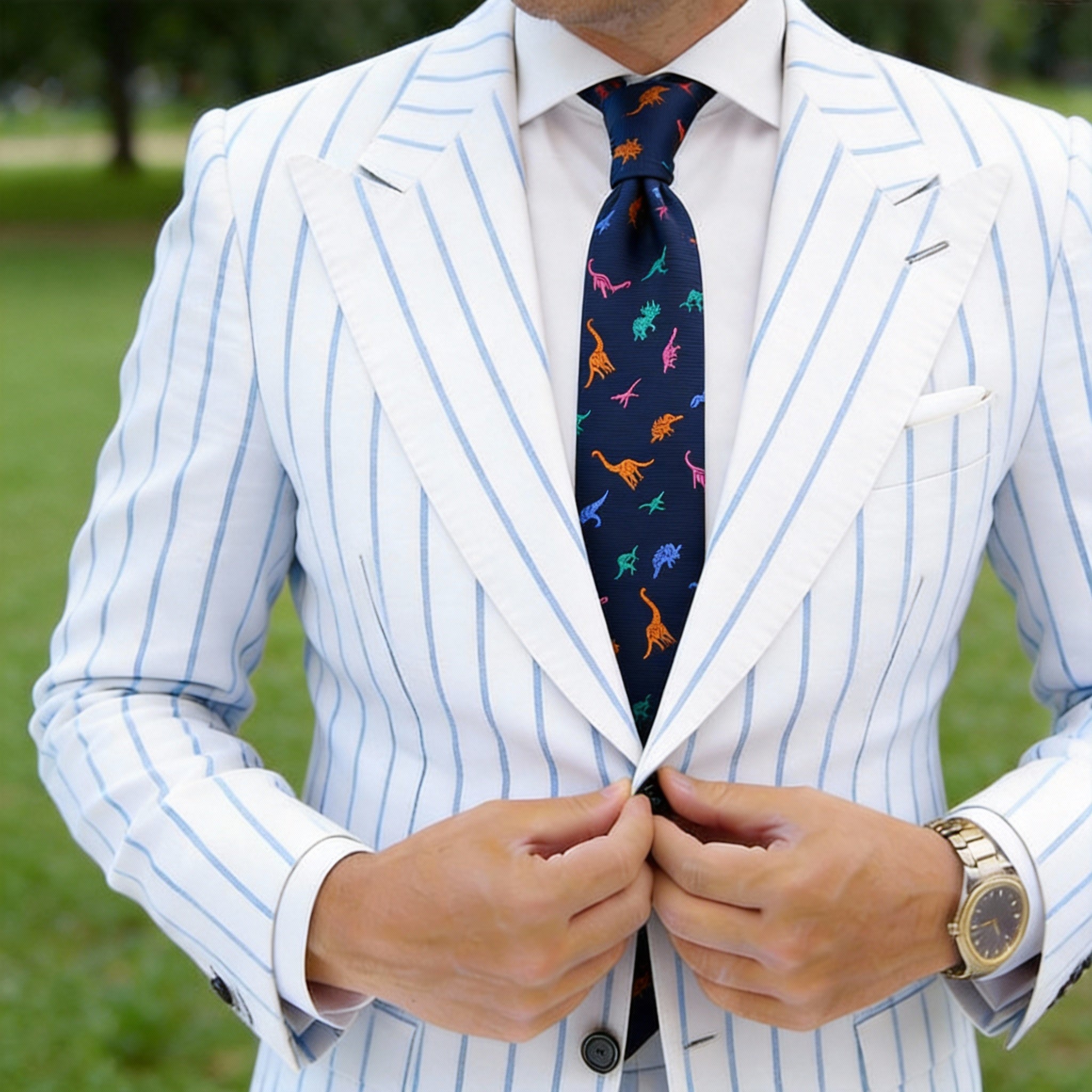 Navy Blue With Colorful Dinosaur Necktie