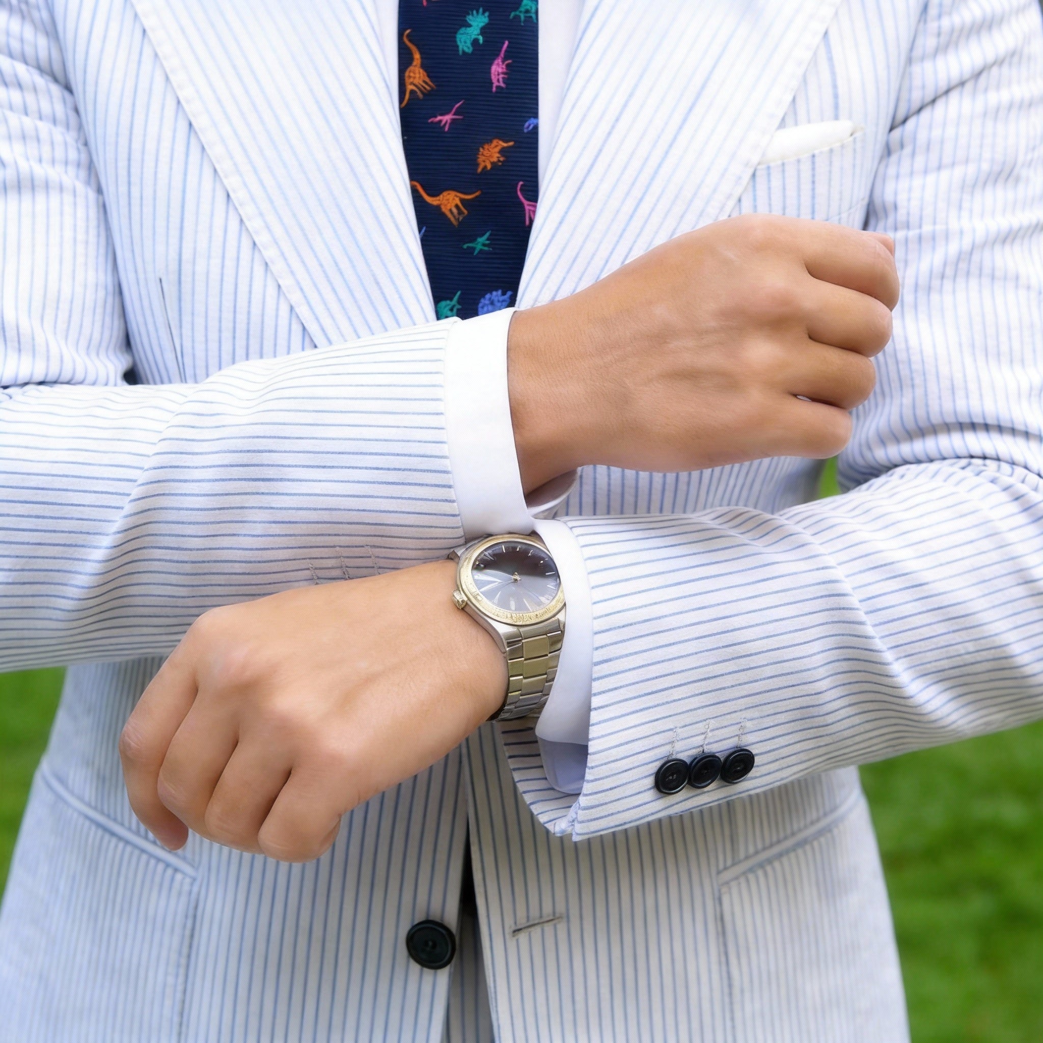 Navy Blue With Colorful Dinosaur Necktie