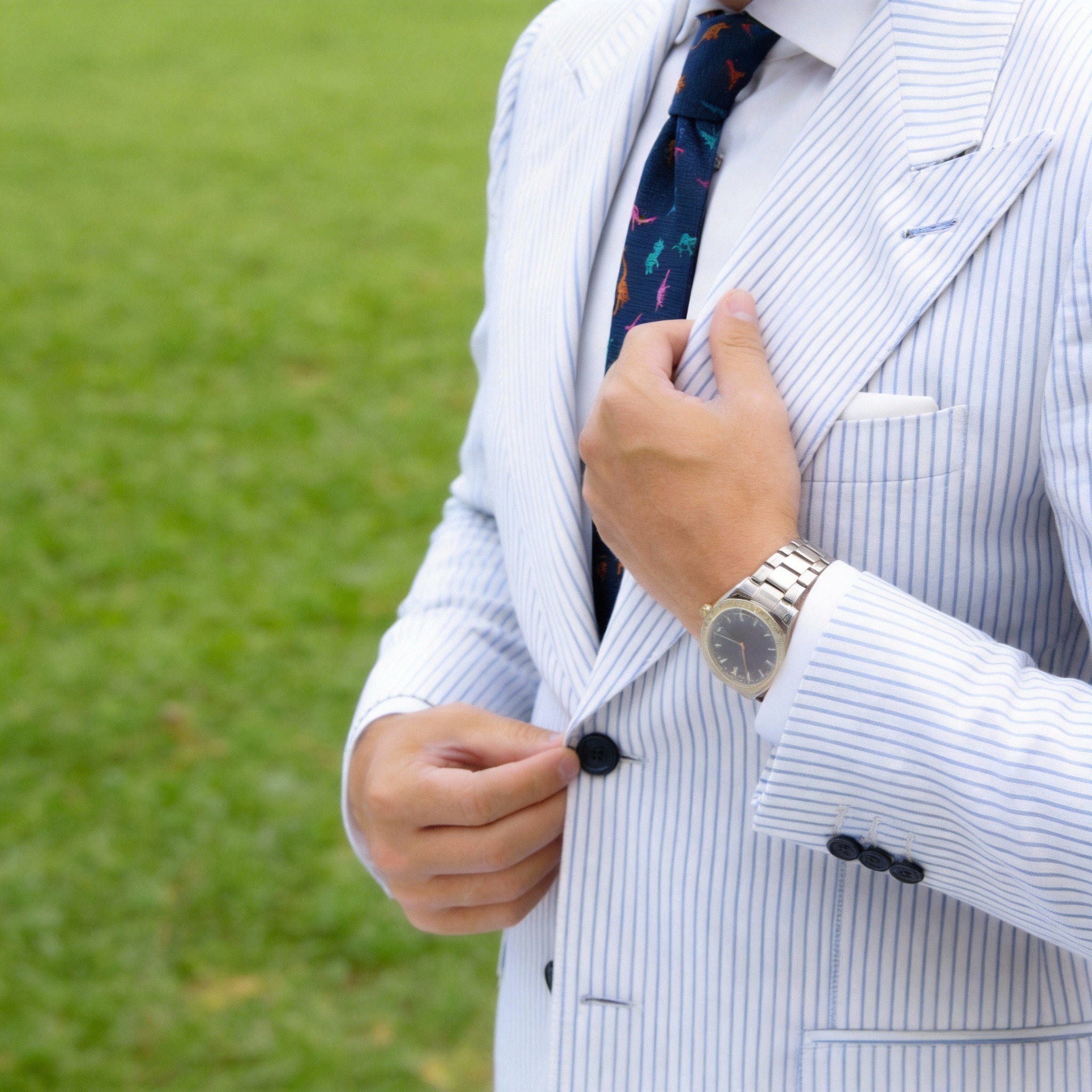 Navy Blue With Colorful Dinosaur Necktie