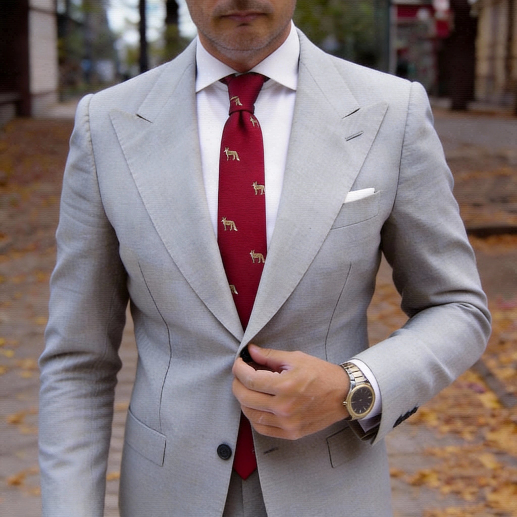 Red With Brown Fox Necktie