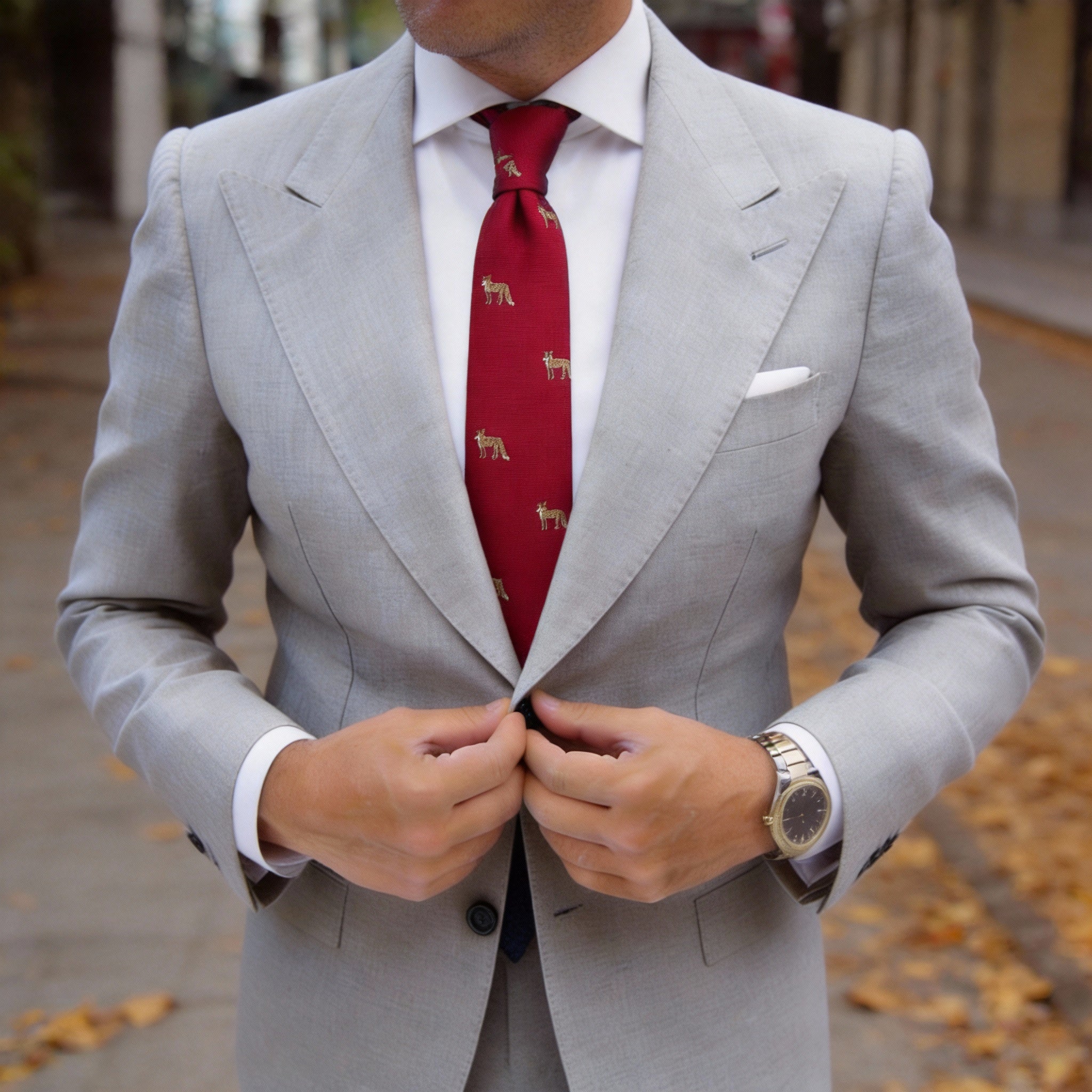 Red With Brown Fox Necktie