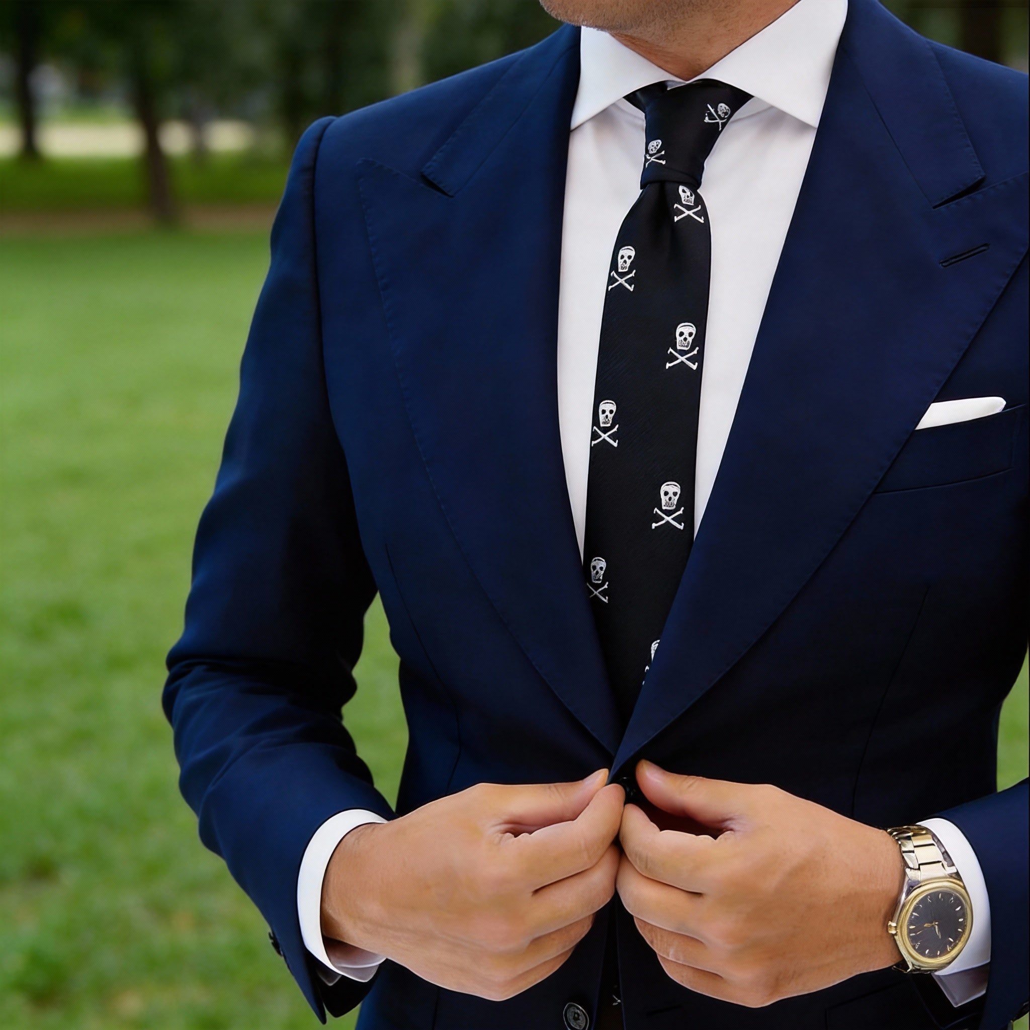 Black With White Skull Crossbones Necktie