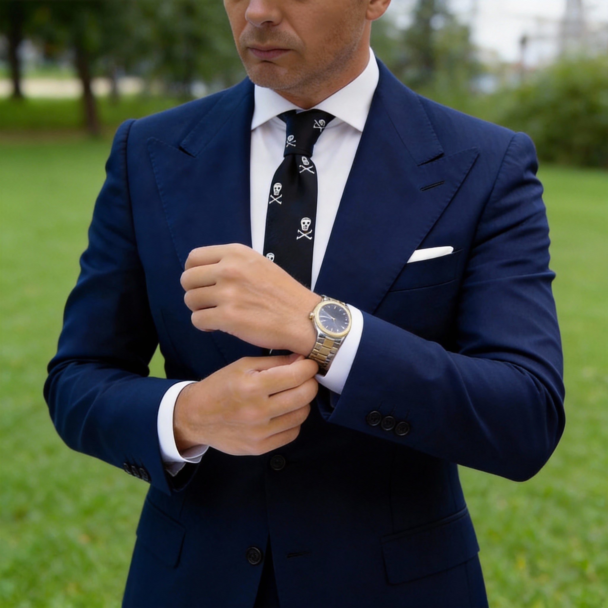 Black With White Skull Crossbones Necktie