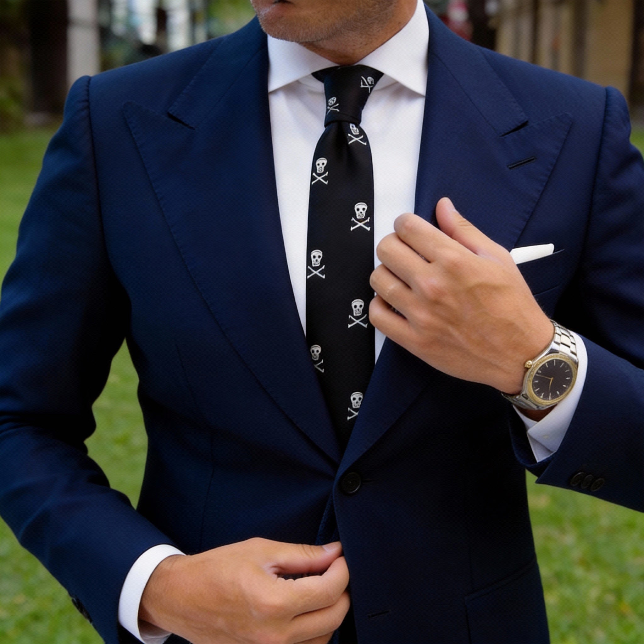 Black With White Skull Crossbones Necktie