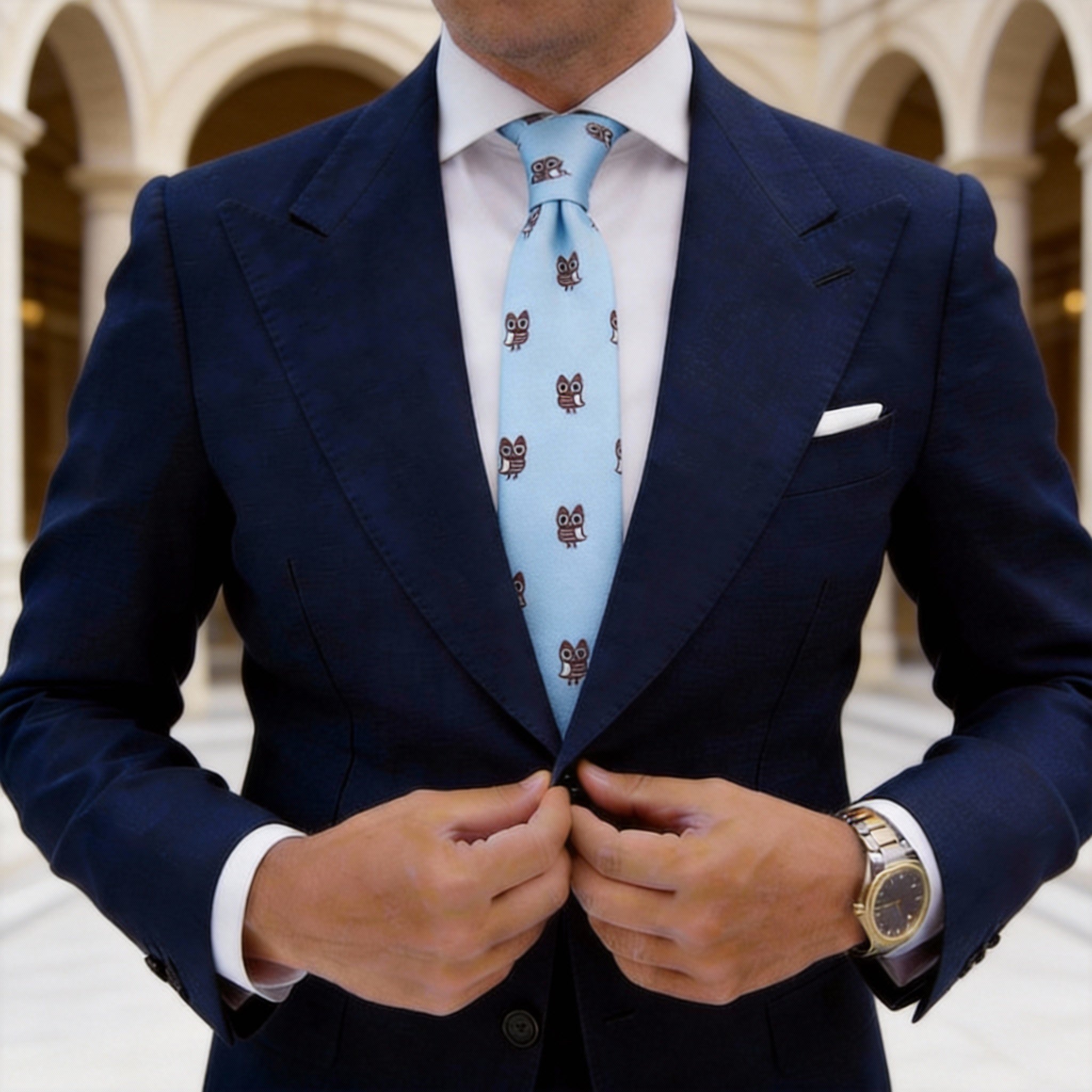 Light Blue With Brown Owl Necktie