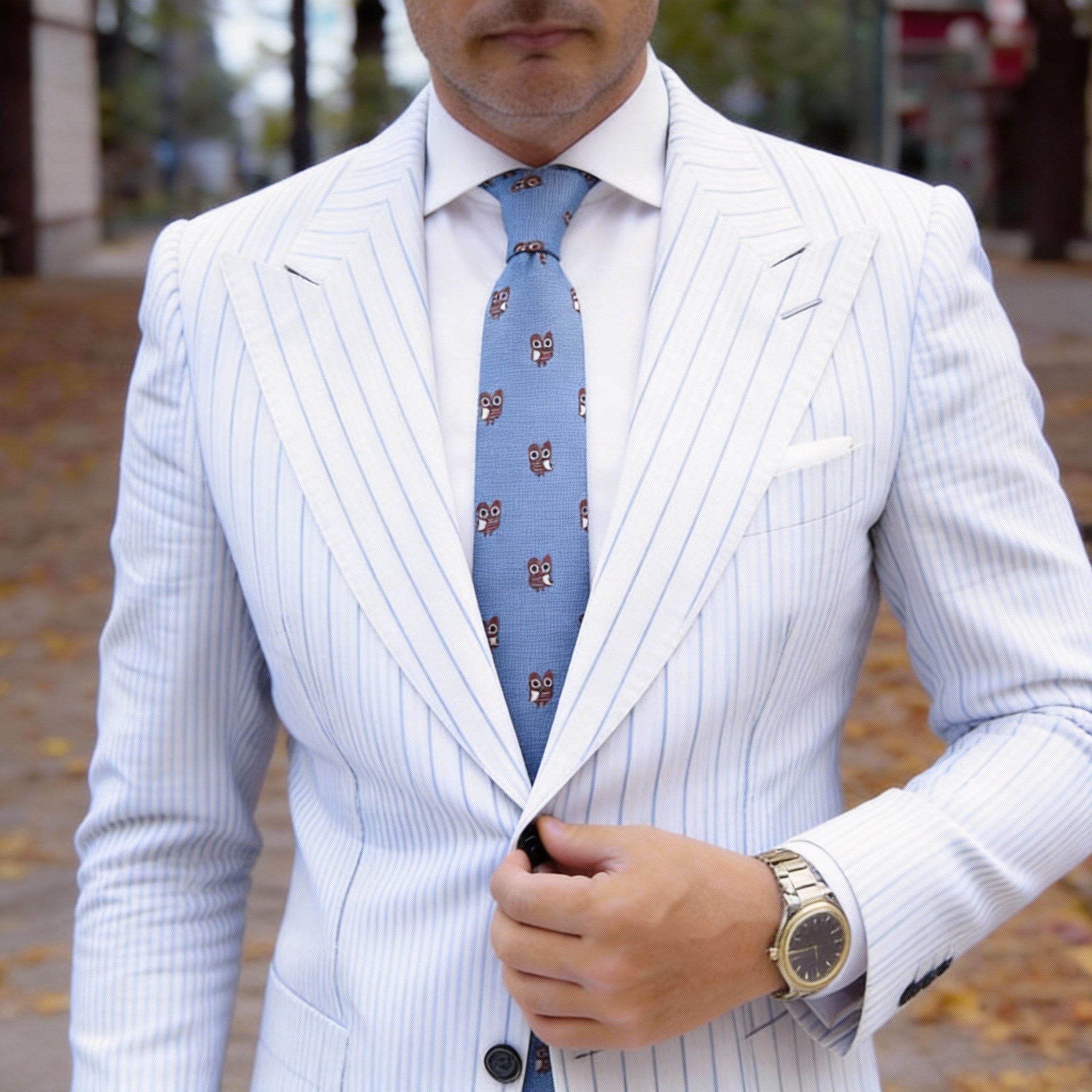 Light Blue With Brown & White Owl Necktie