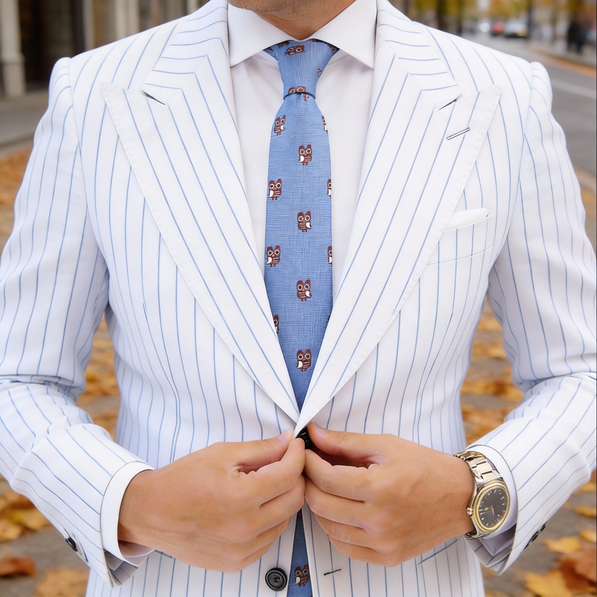 Blue With Brown Owl Necktie
