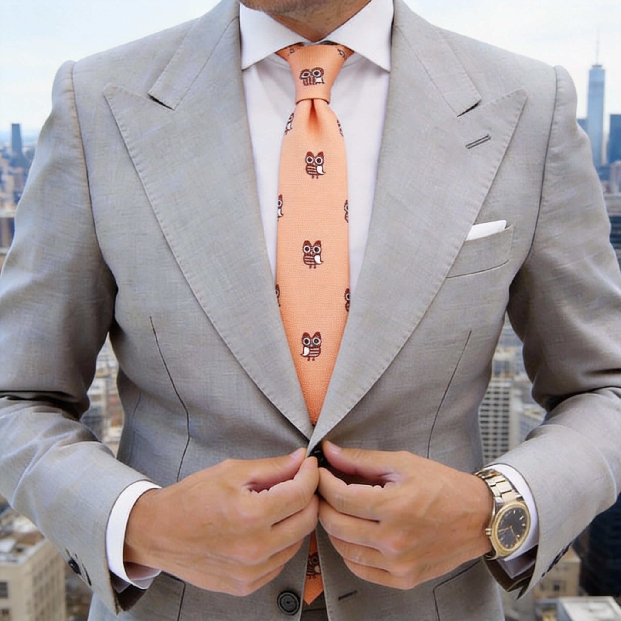 Orange With Brown Owl Necktie