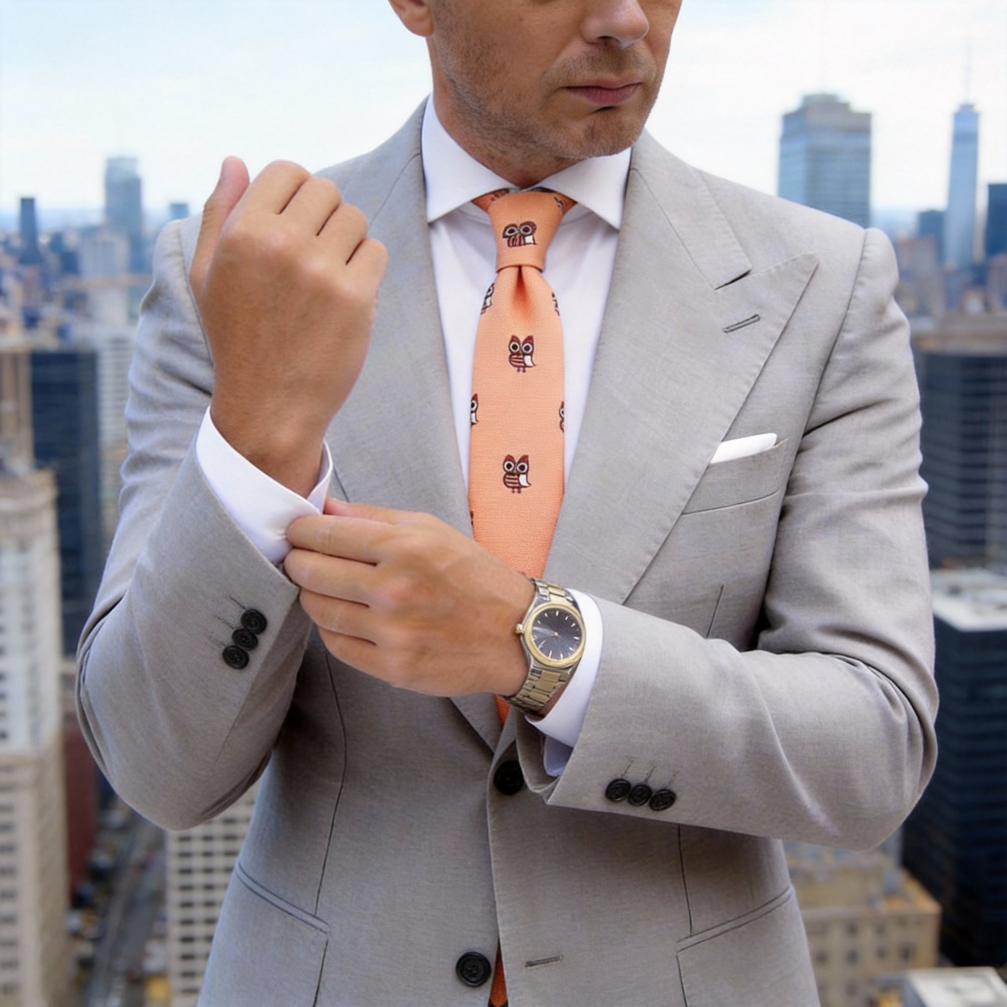 Orange With Brown Owl Necktie