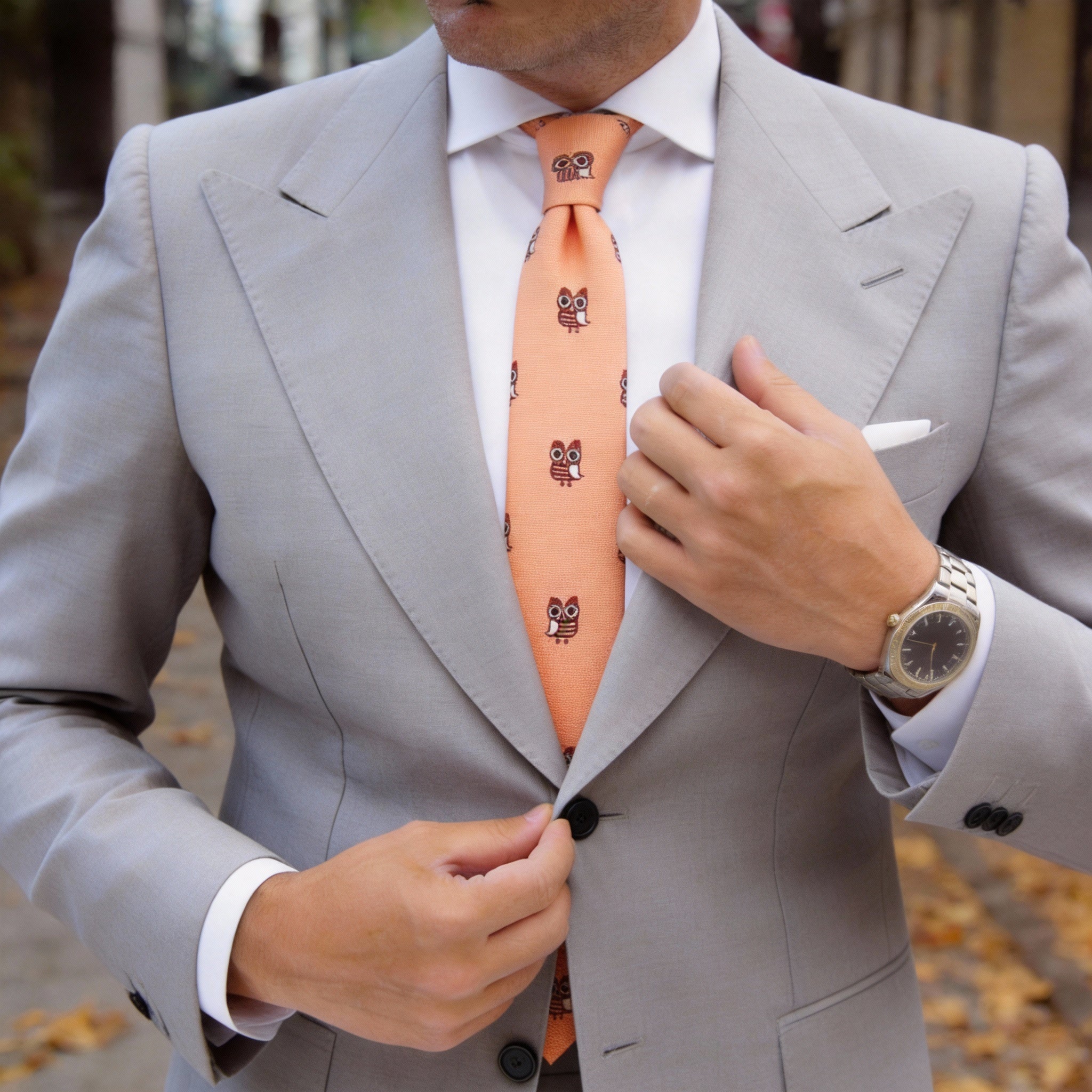 Orange With Brown Owl Necktie