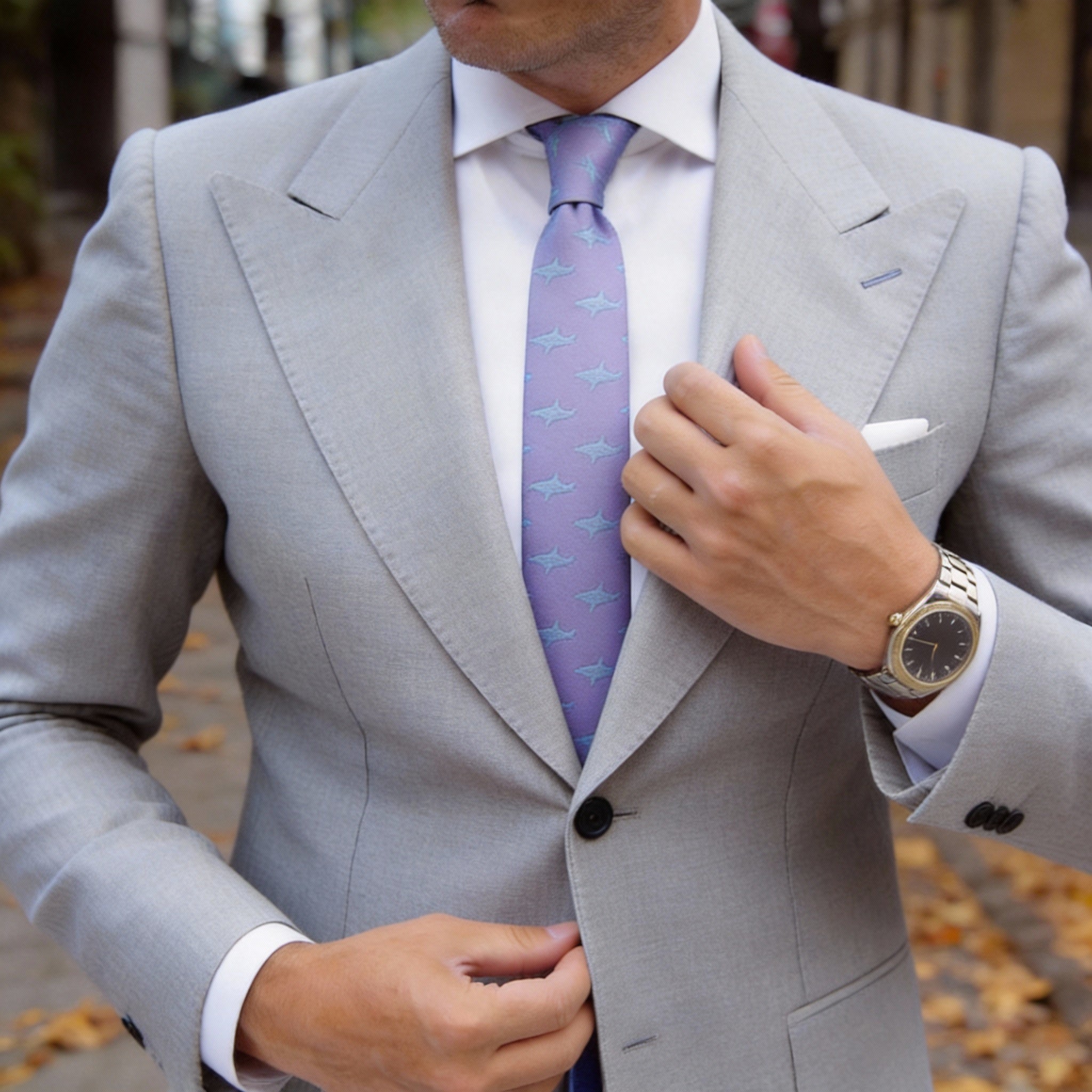 Light Purple With Blue Fish Necktie