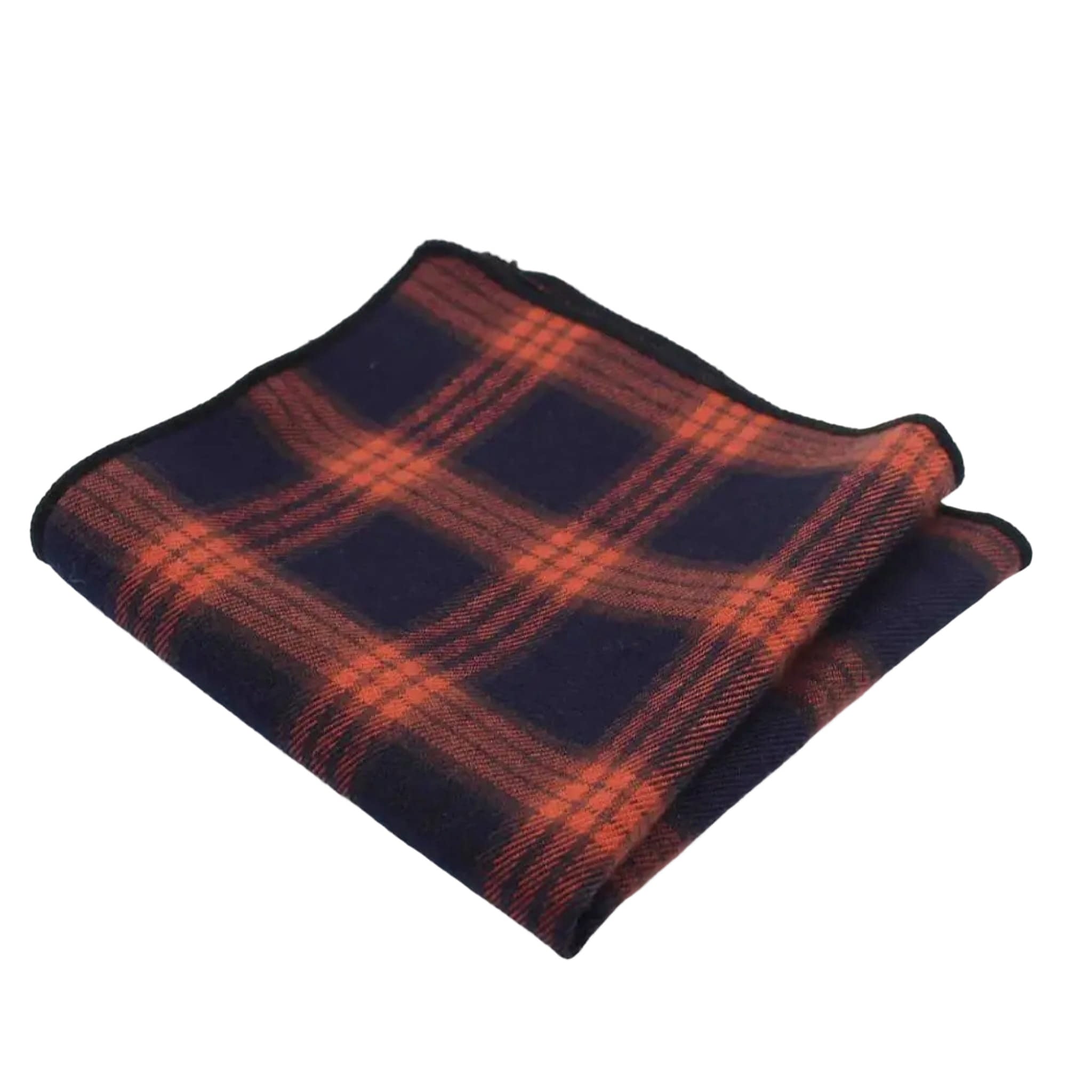 Navy Orange Plaid Pocket Square