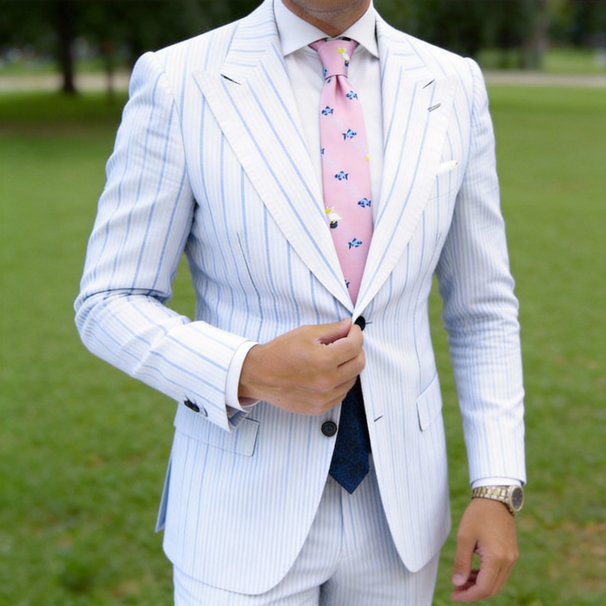 Orange Necktie With Blue Fish And White Pelican