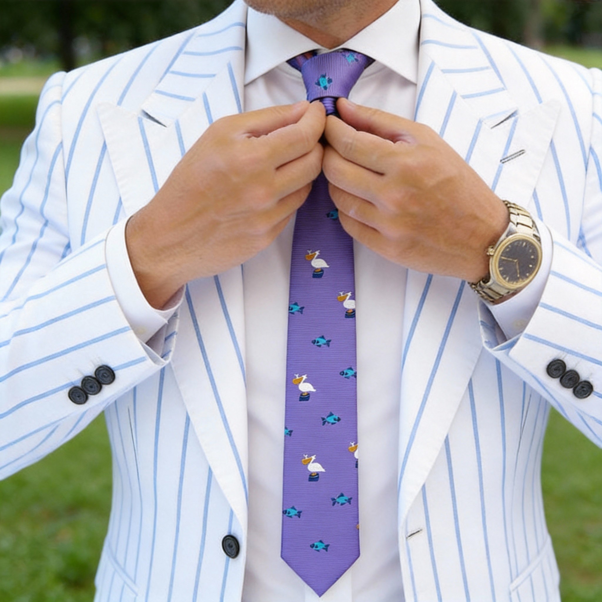 Purple Necktie With Blue Fish & White Bird