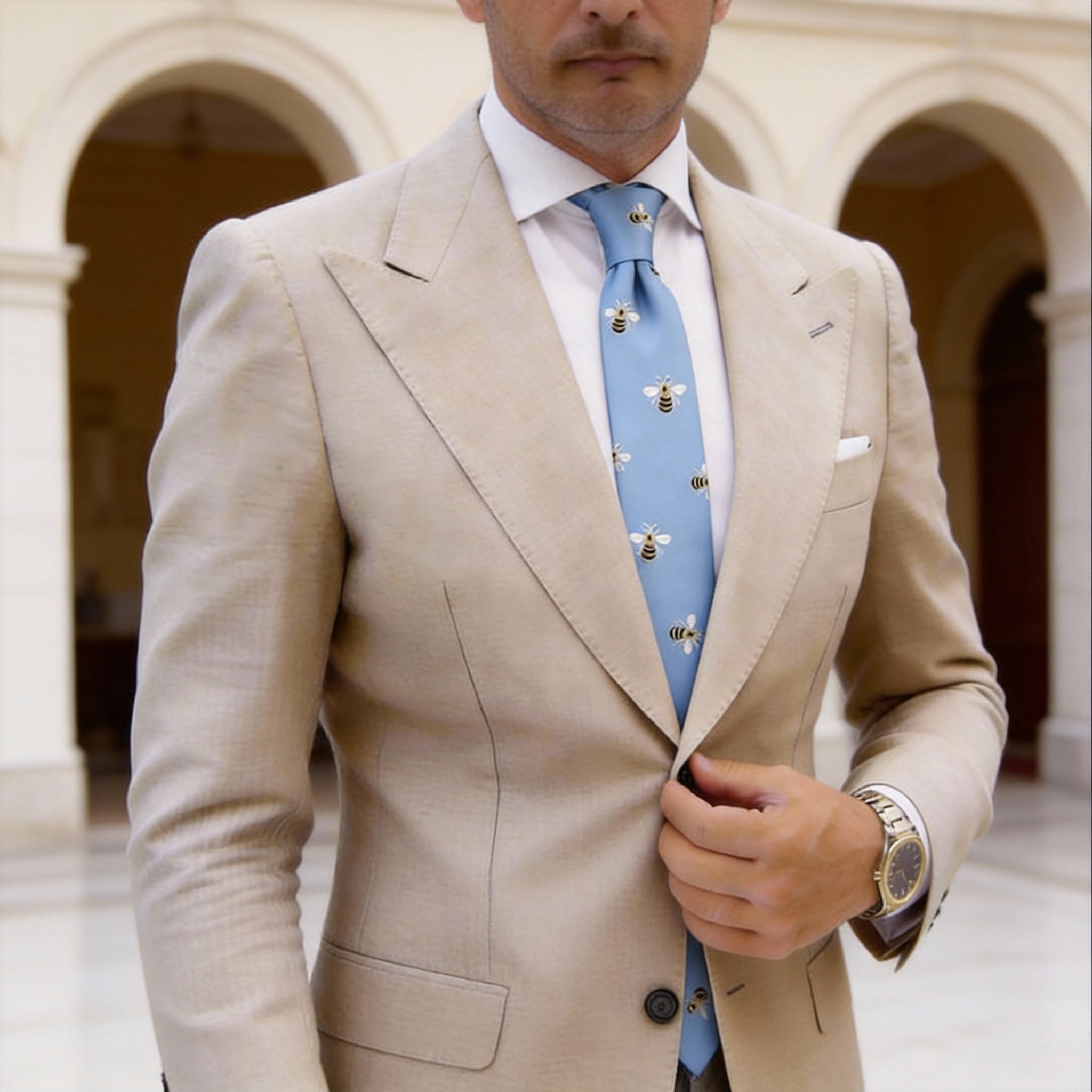 Light Blue With White Bee Necktie