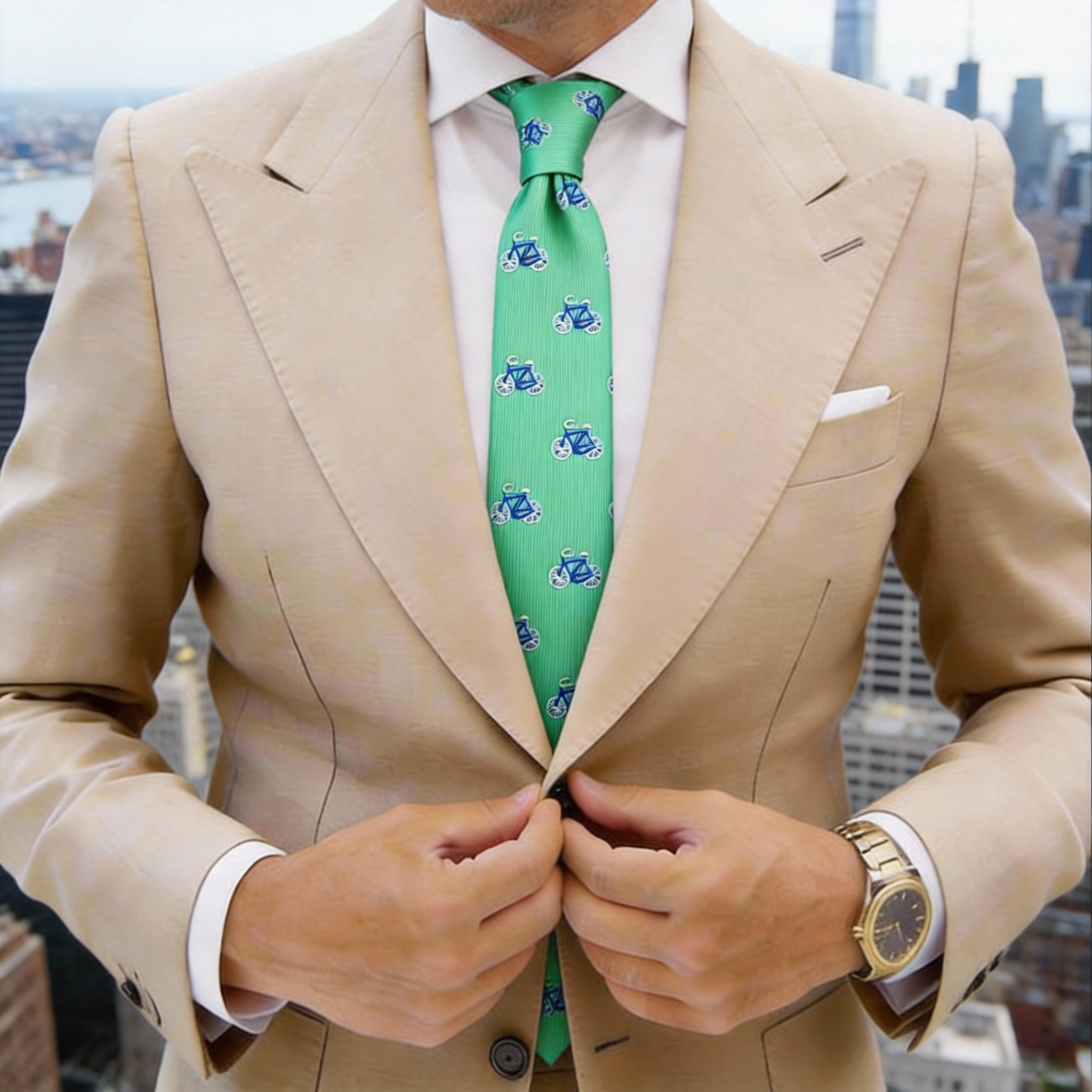 Green With Blue Bicycle Necktie