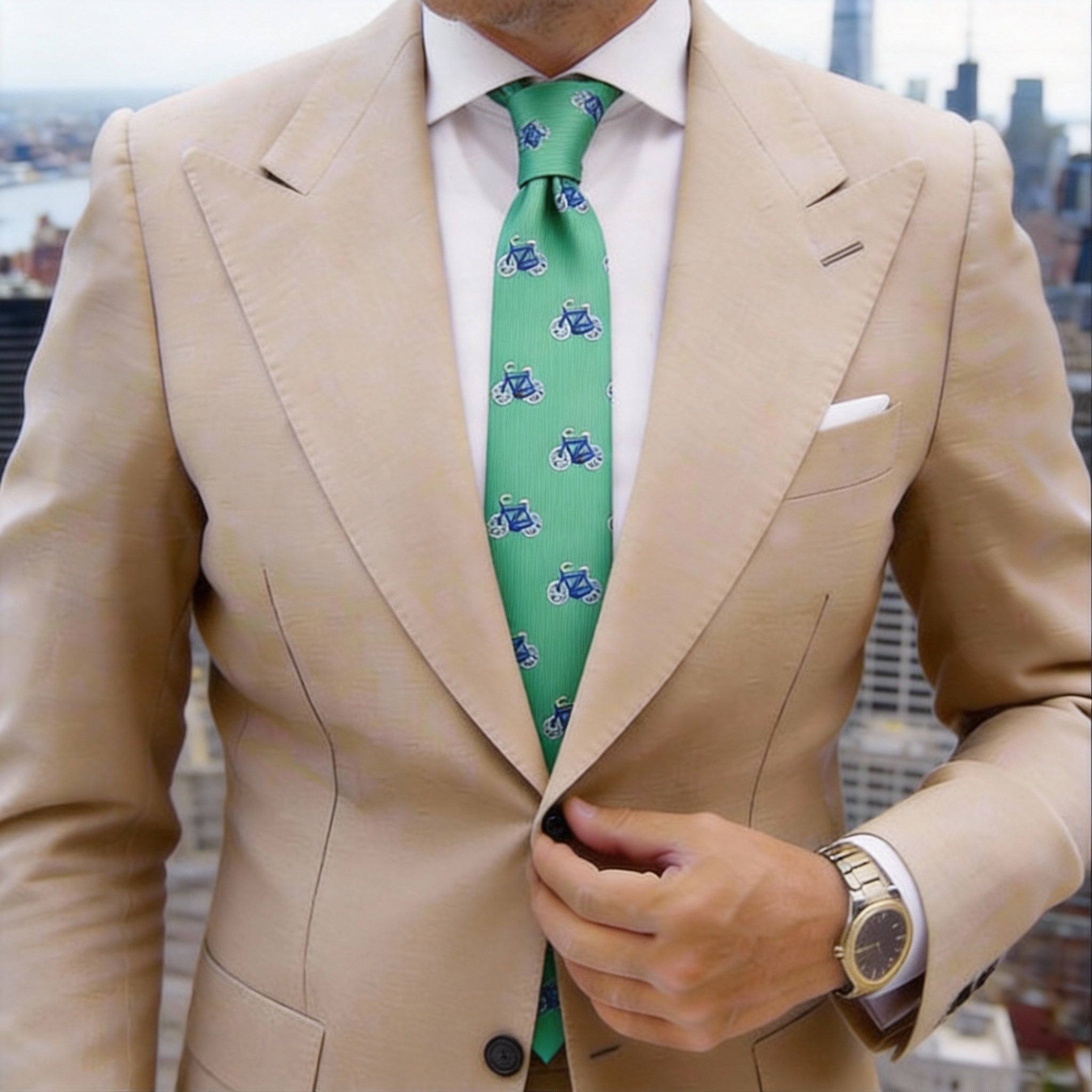 Green With Blue Bicycle Necktie