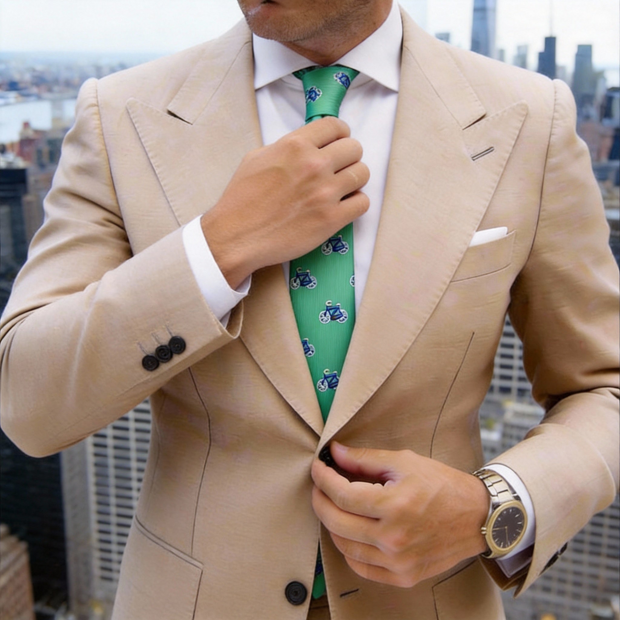 Green With Blue Bicycle Necktie