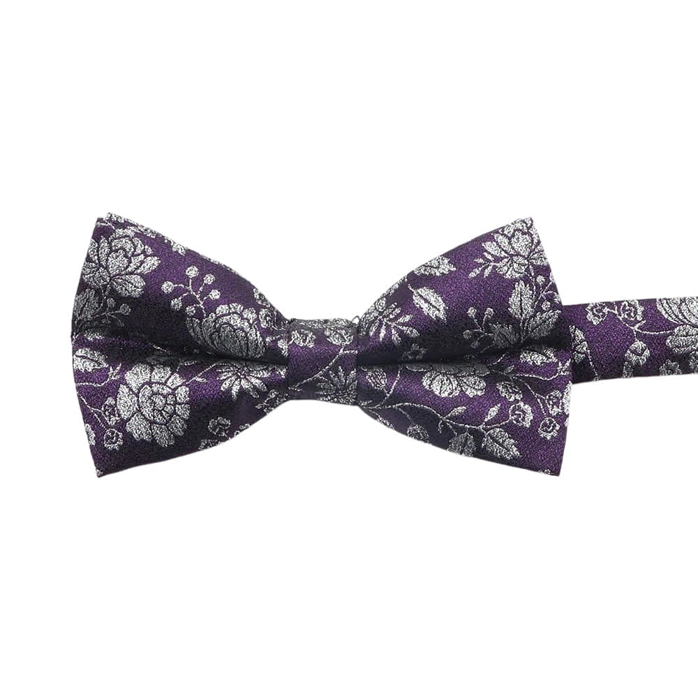 Purple Silver Floral Bowtie