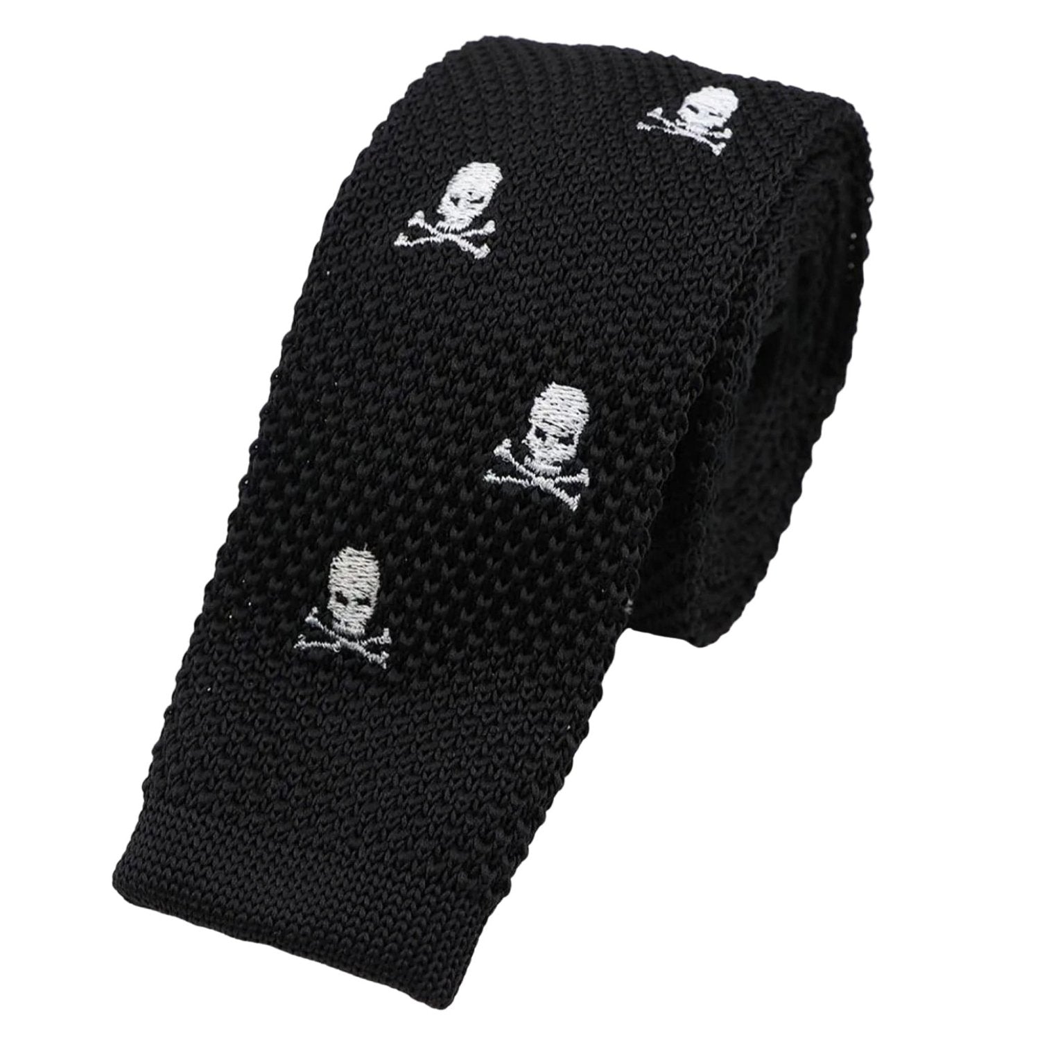 Black With White Skull And Crossbones Necktie