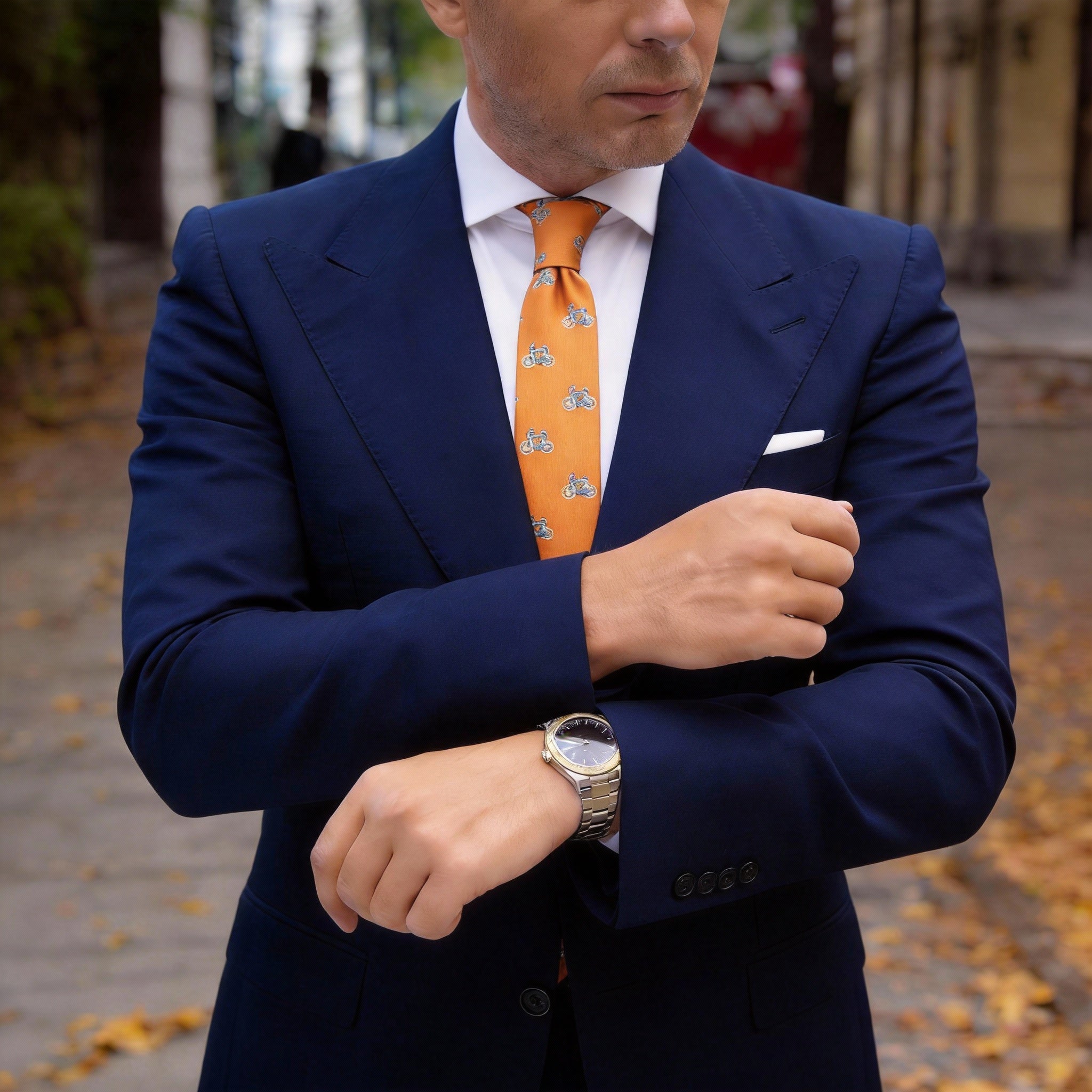 Orange With Blue Bicycle Necktie