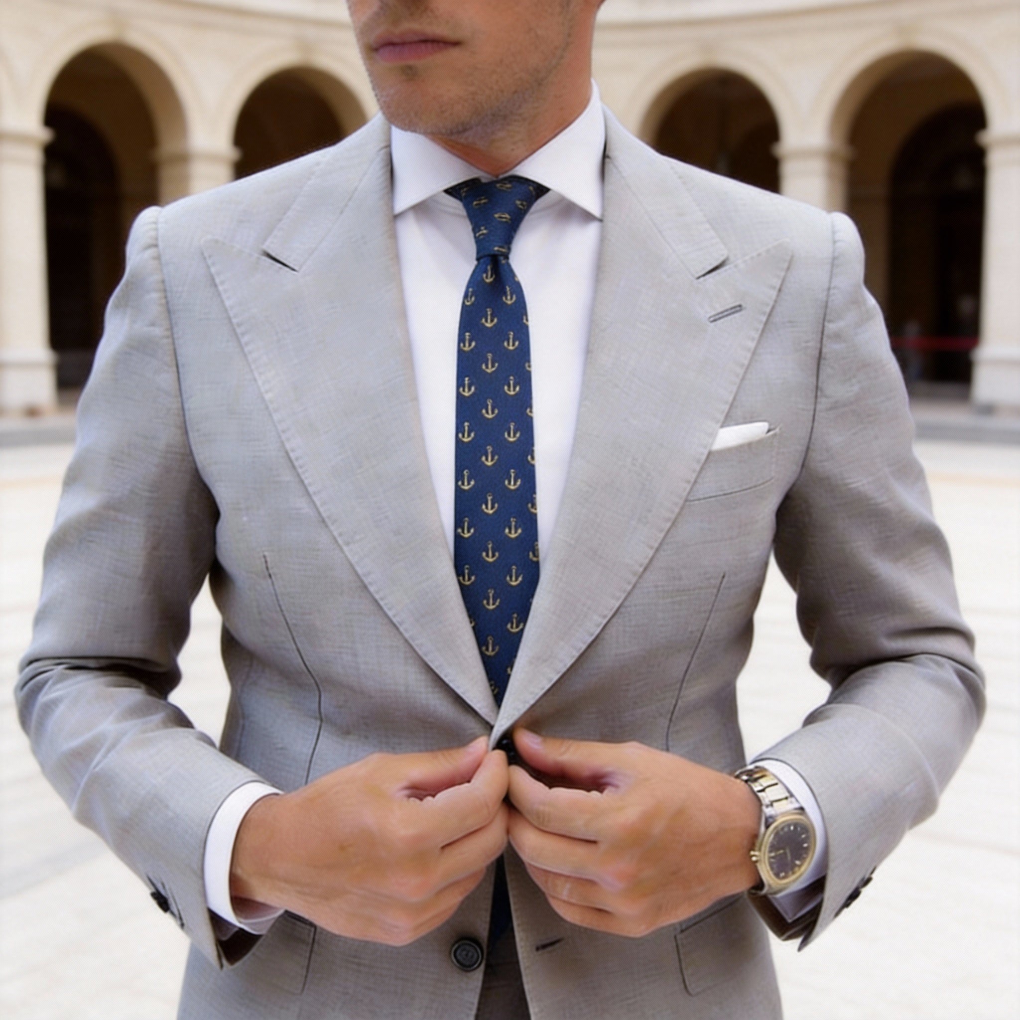 Blue With Yellow Anchor Necktie