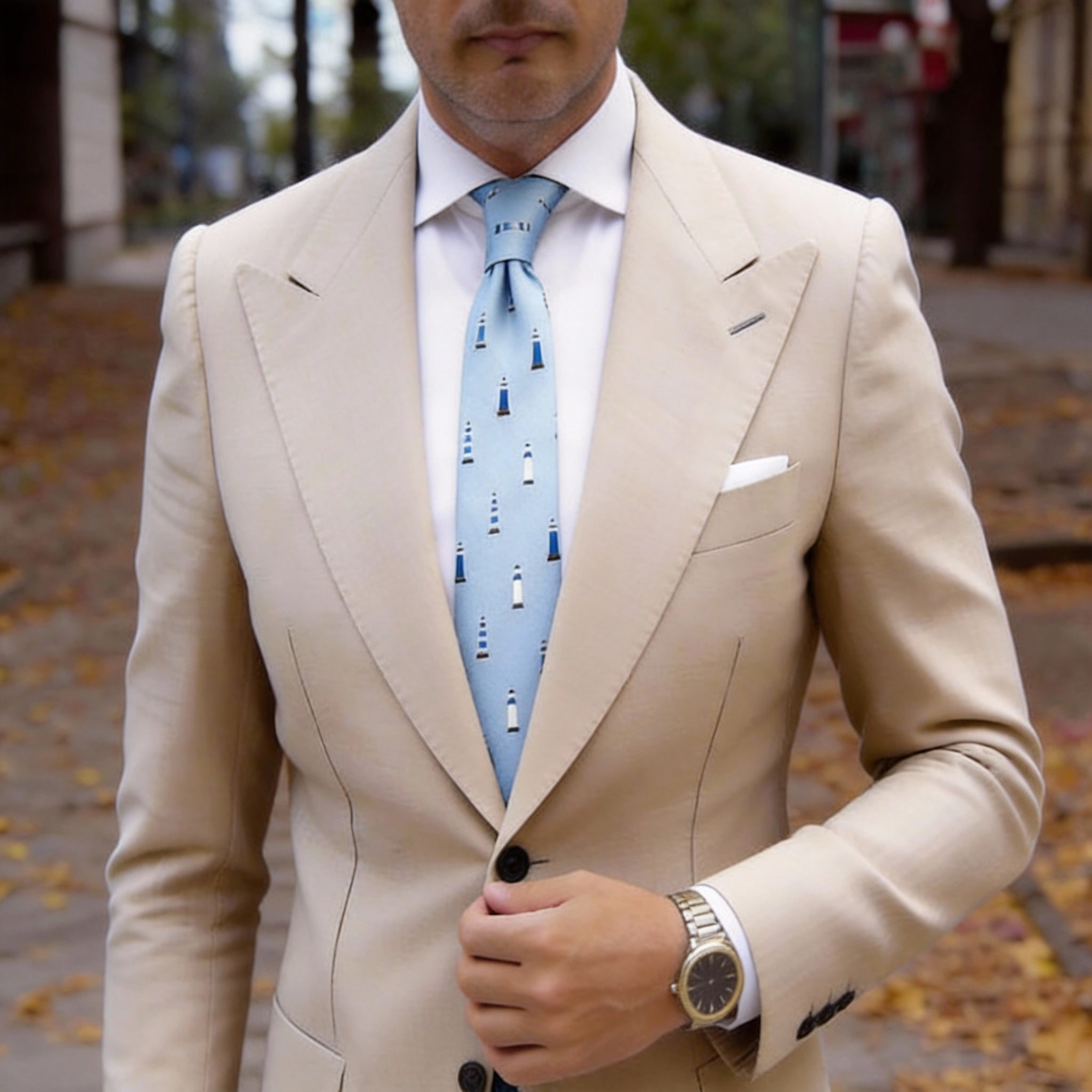 Light Blue With Blue Lighthouse Necktie