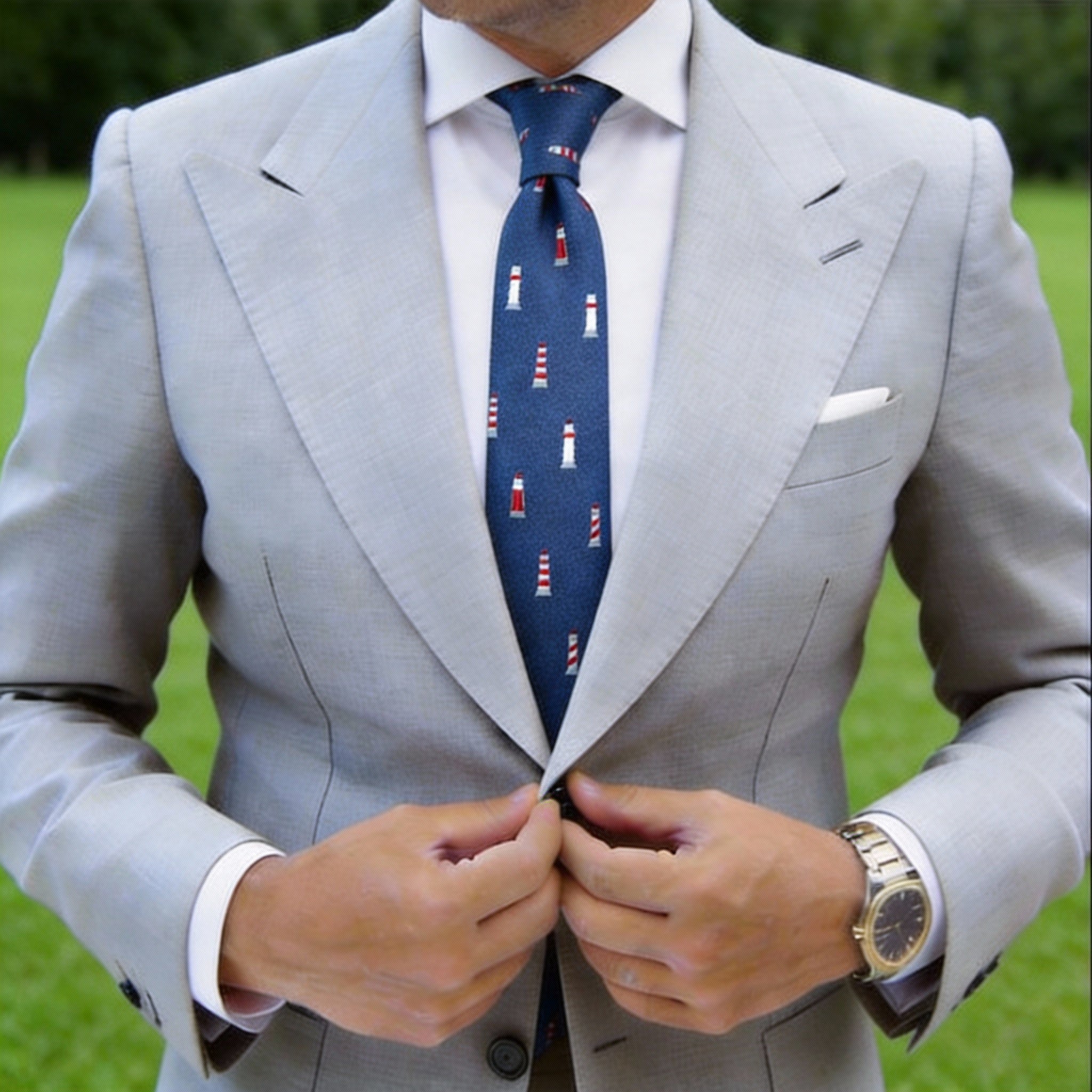 Blue With Red Lighthouse Necktie