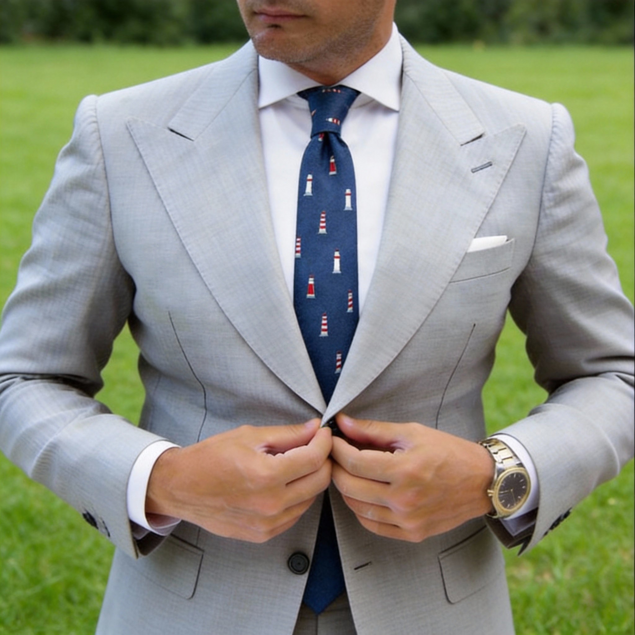 Blue With Red Lighthouse Necktie