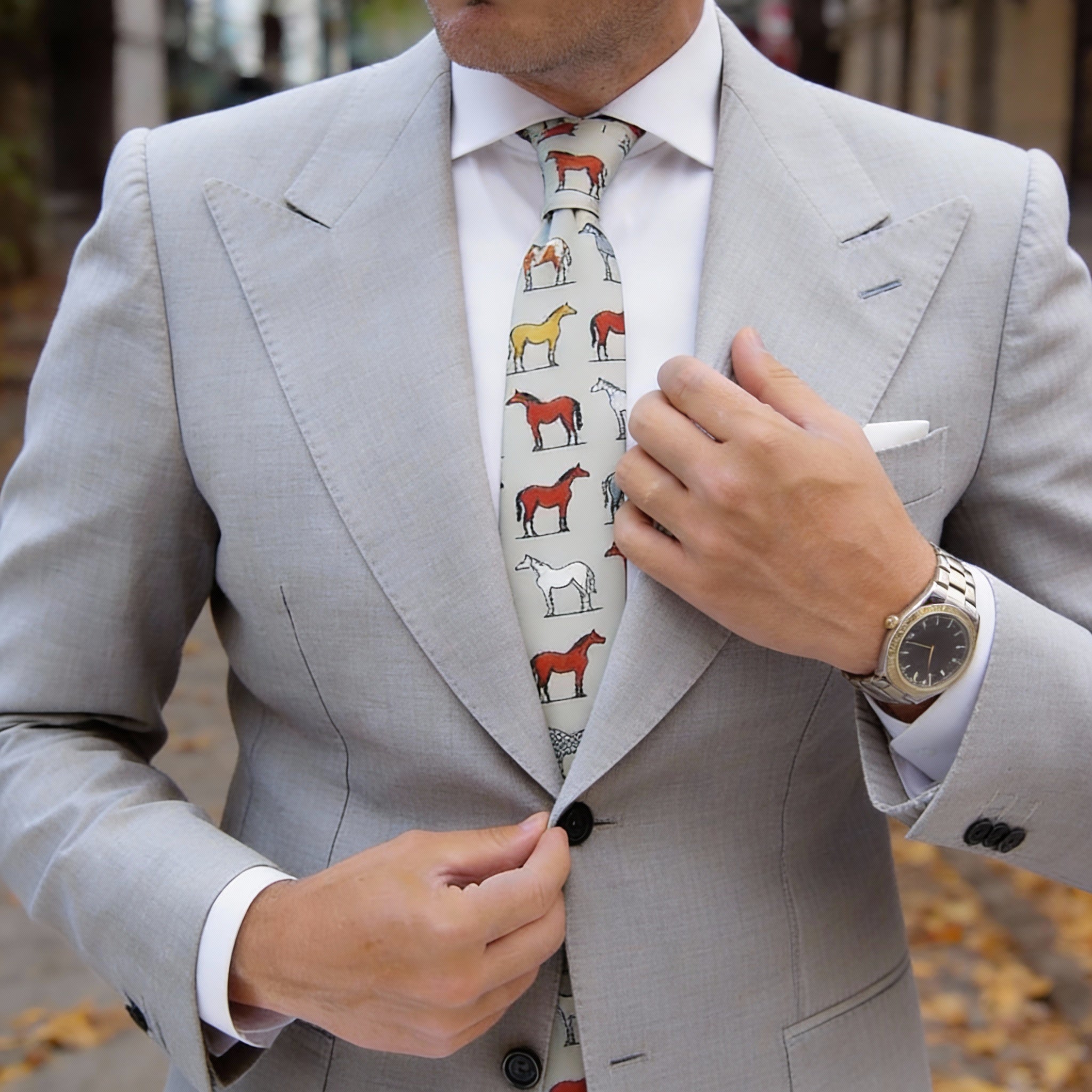 Light Gray with Horses Necktie
