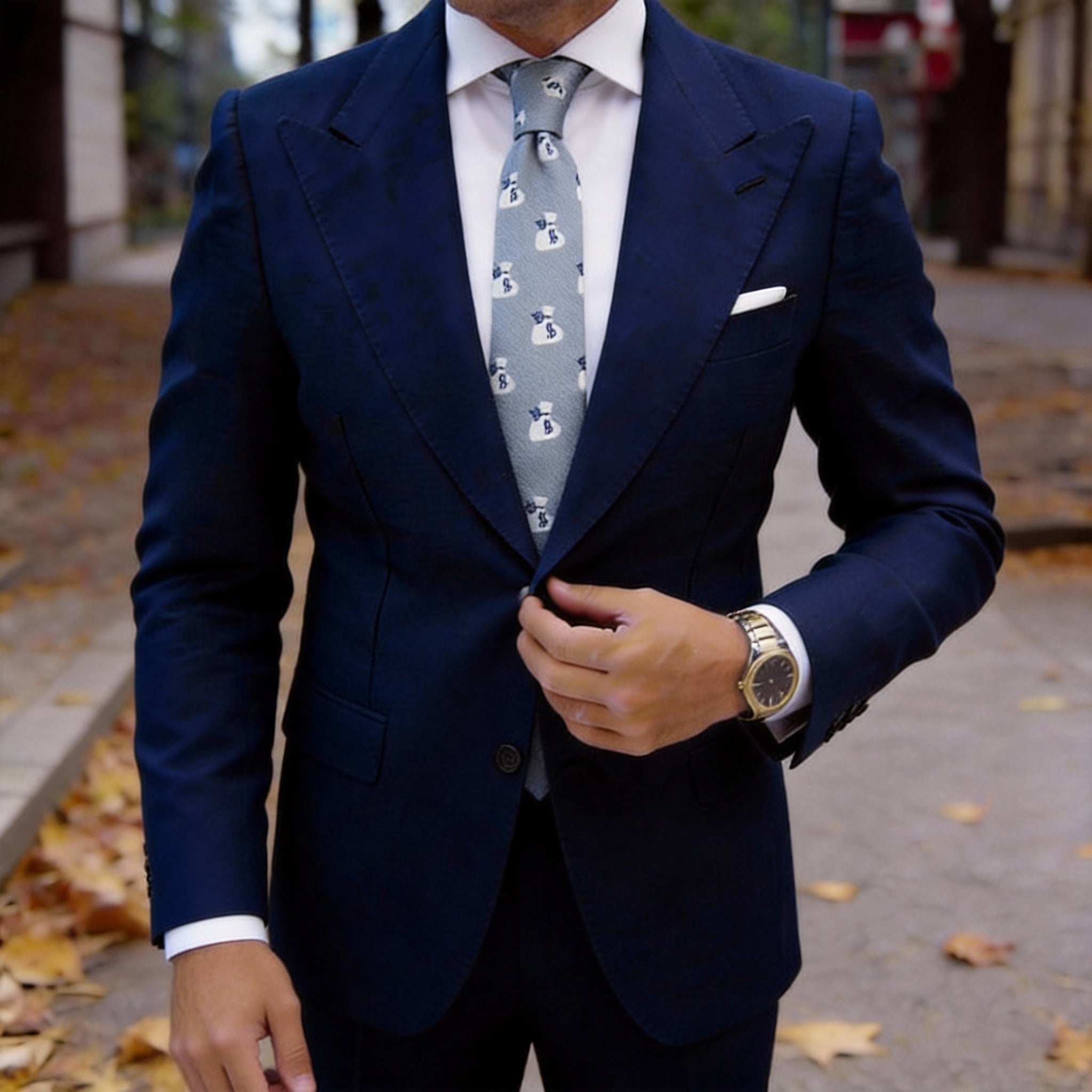 Light Gray with White Money Bag Necktie