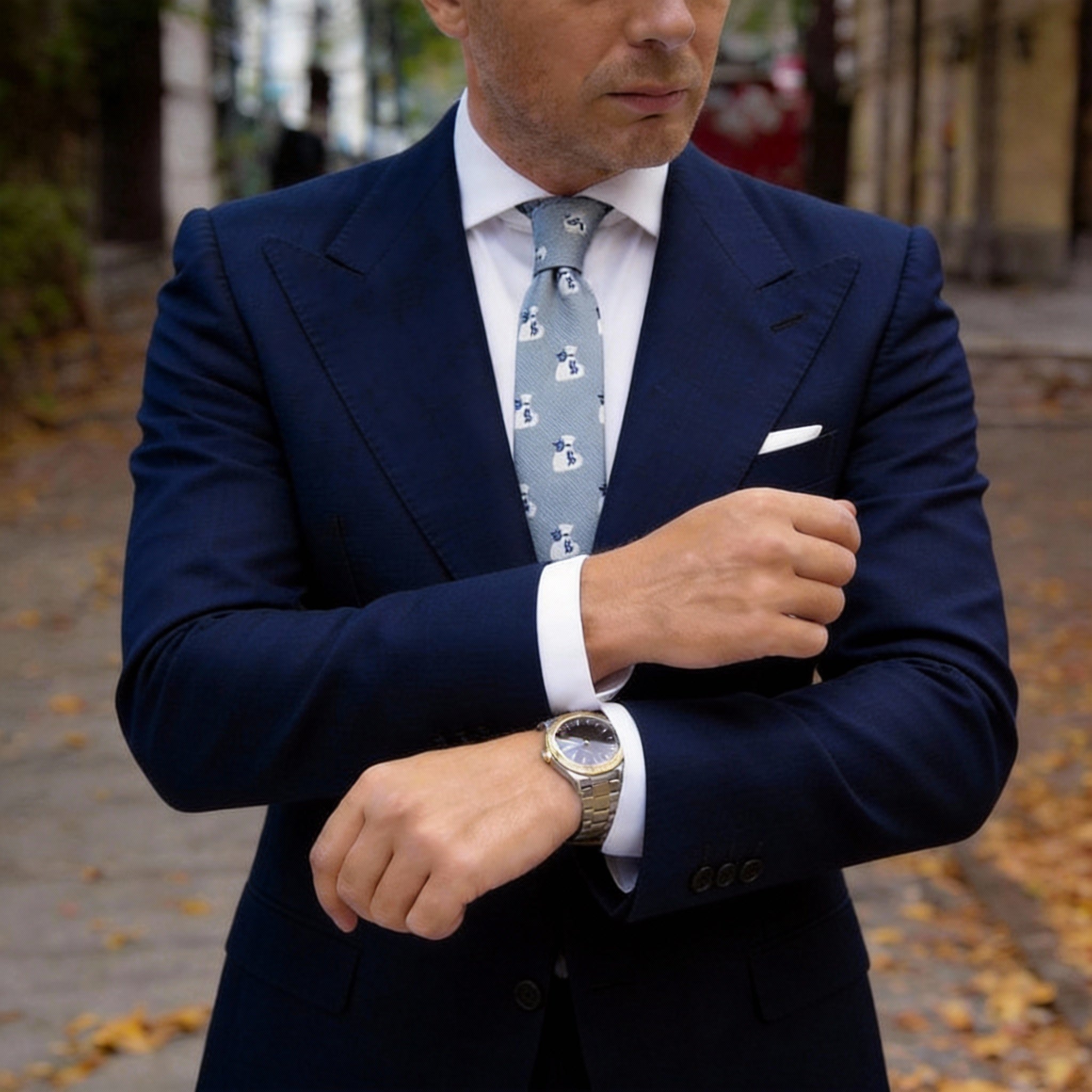 Light Gray with White Money Bag Necktie