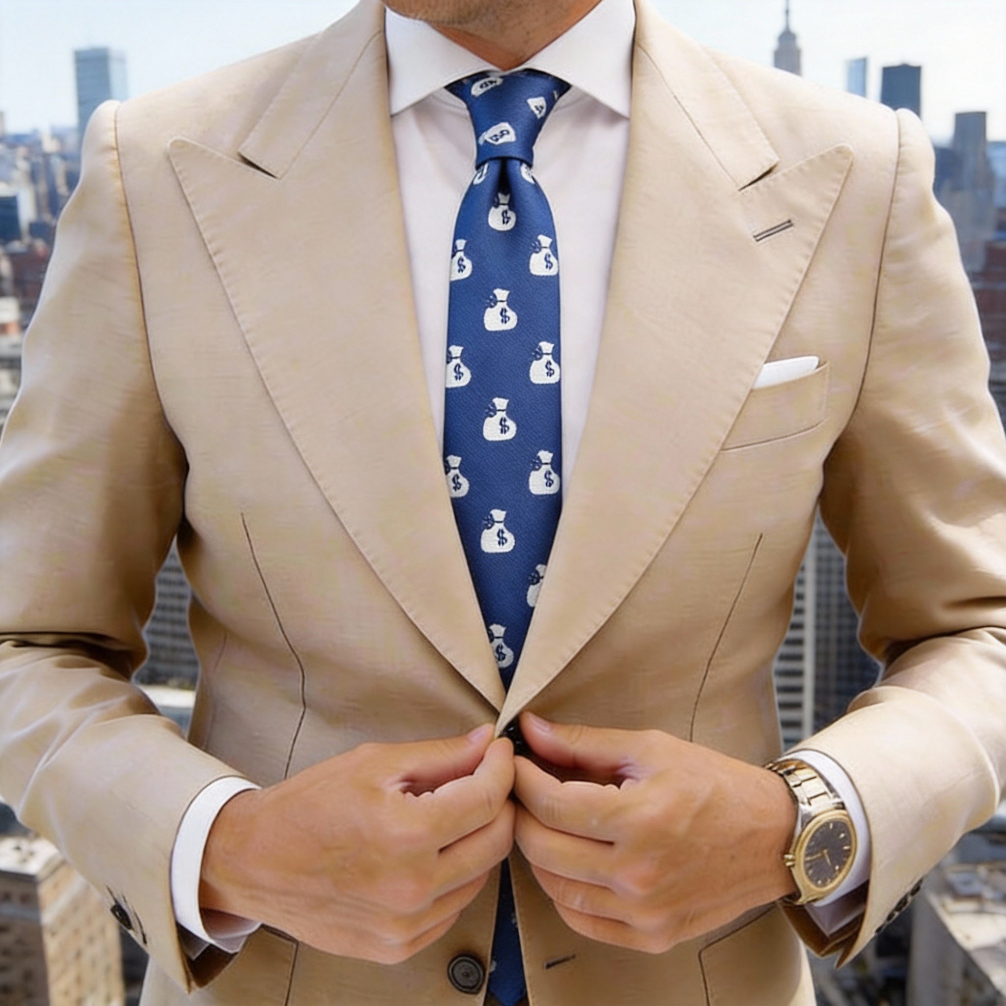 Blue with White Money Bags Necktie
