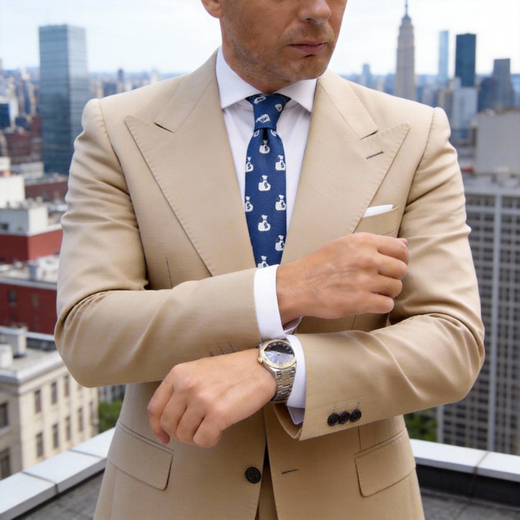 Blue with White Money Bags Necktie