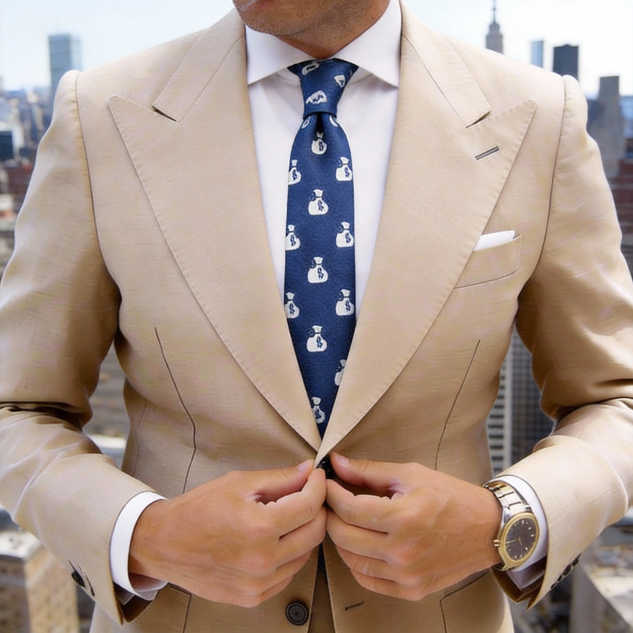 Blue with White Money Bags Necktie