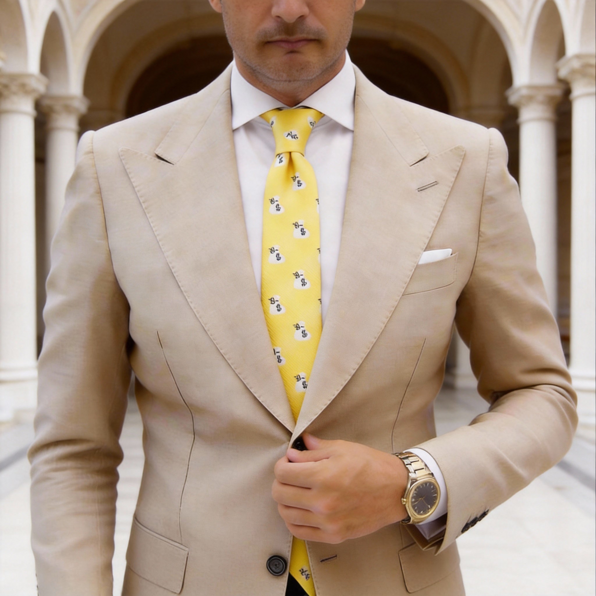 Yellow With White Money Bag Necktie